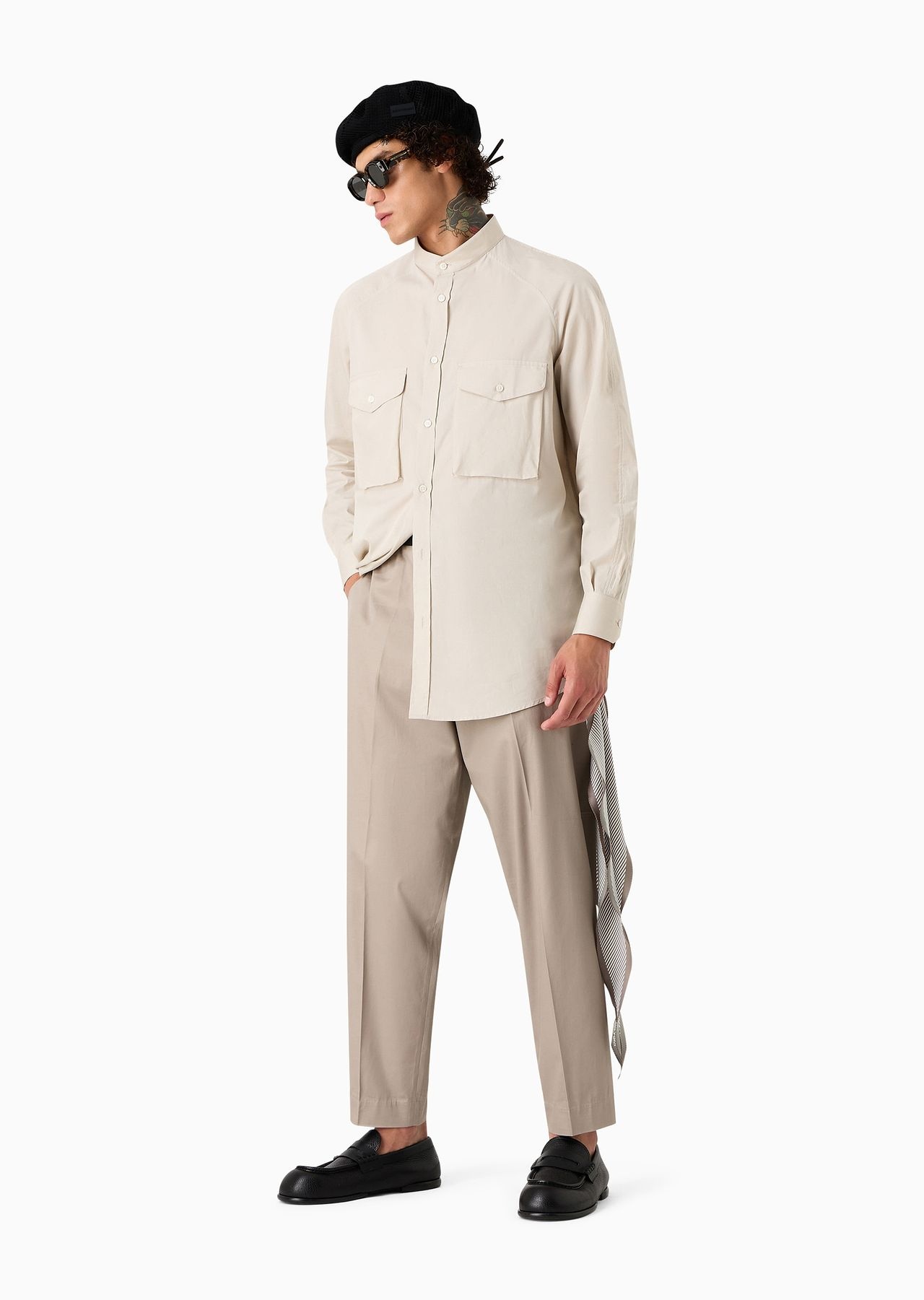 Poplin shirt with guru collar and pockets on the chest - 4