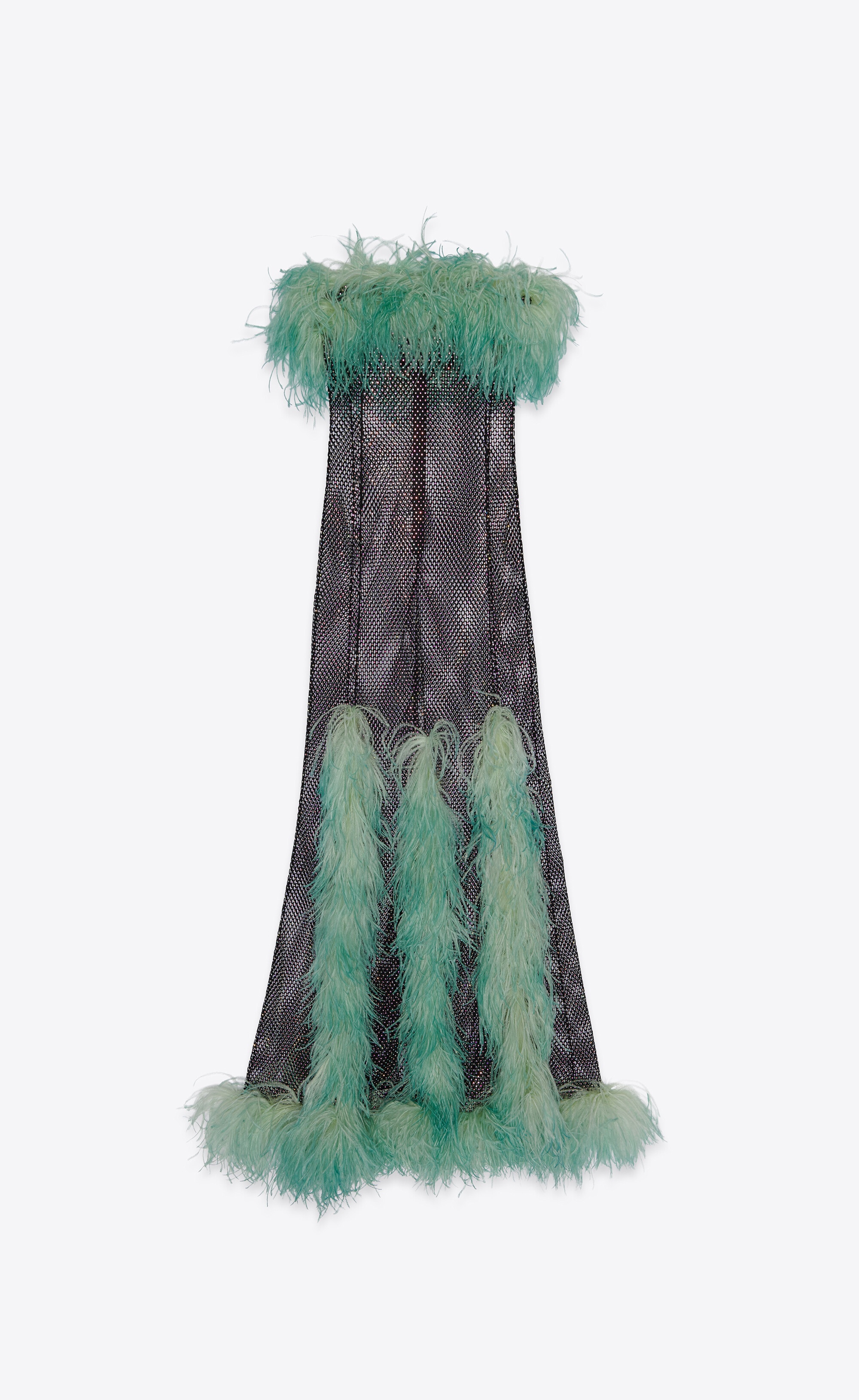 long dress in mesh and feathers - 1