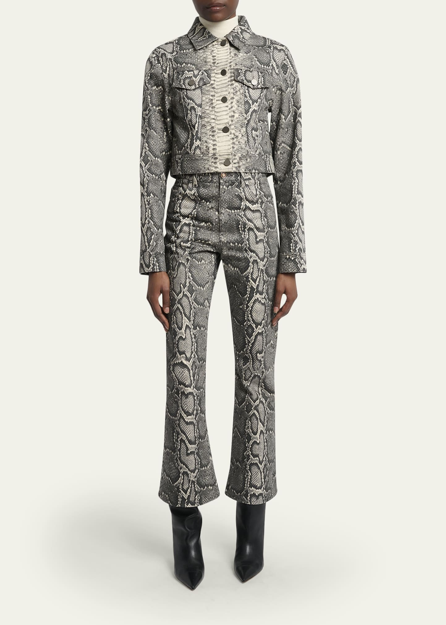 Ezra Snake-Print Bootcut Ankle Jeans - 2