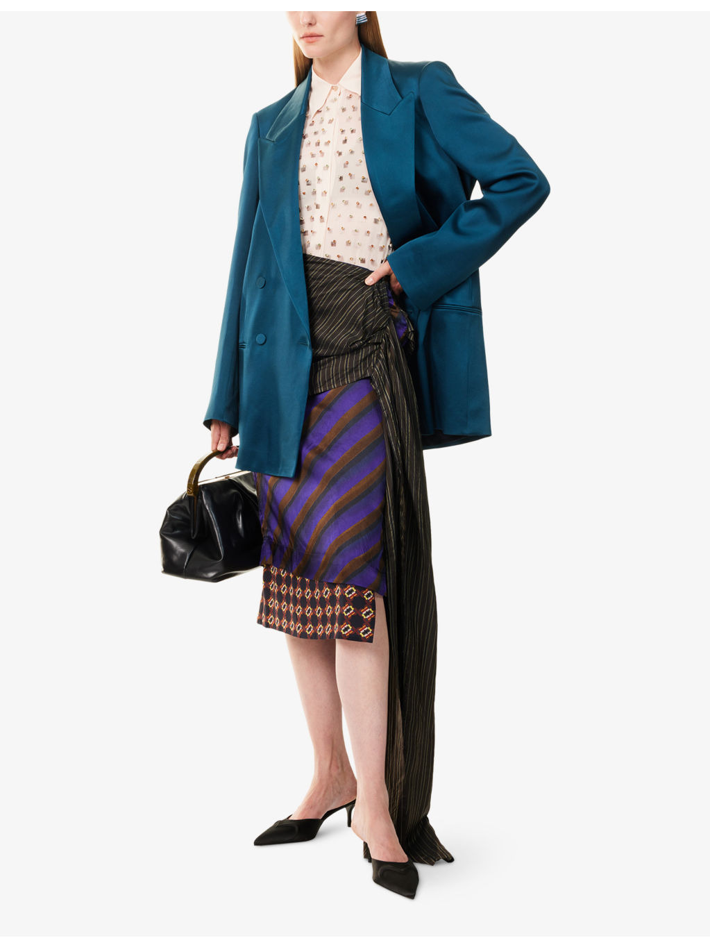 Senice Draped-Panel Silk Midi Skirt - 2