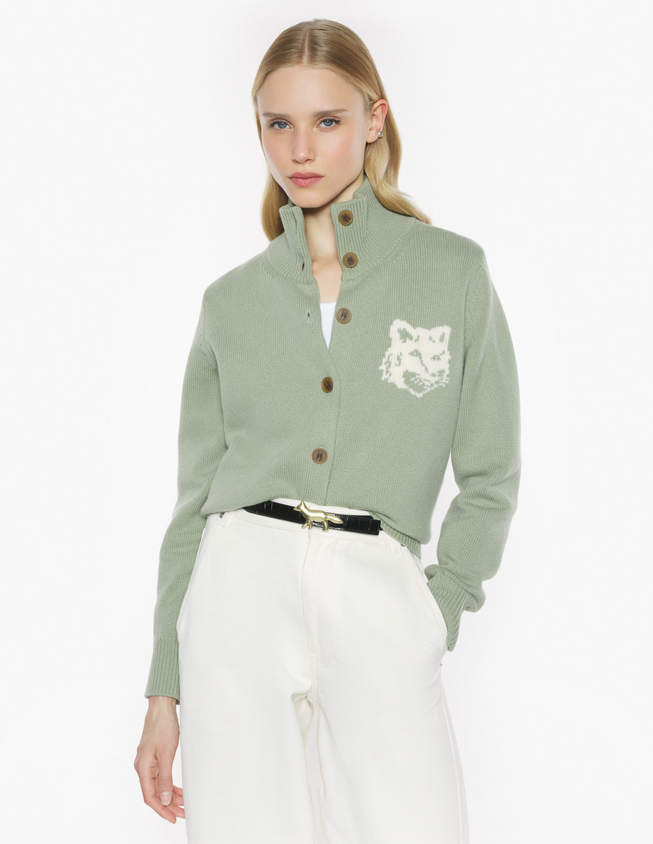 FOX HEAD INTARSIA MERINO HIGH NECK CARDIGAN - 3