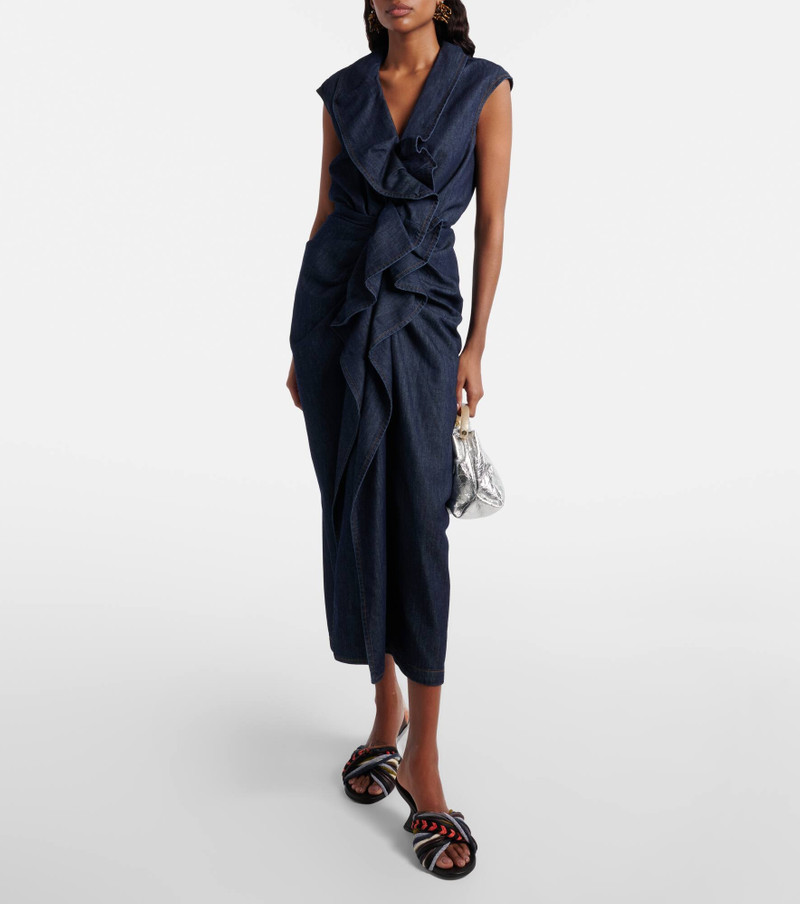 Dries Van Noten Ruffled denim midi dress outlook
