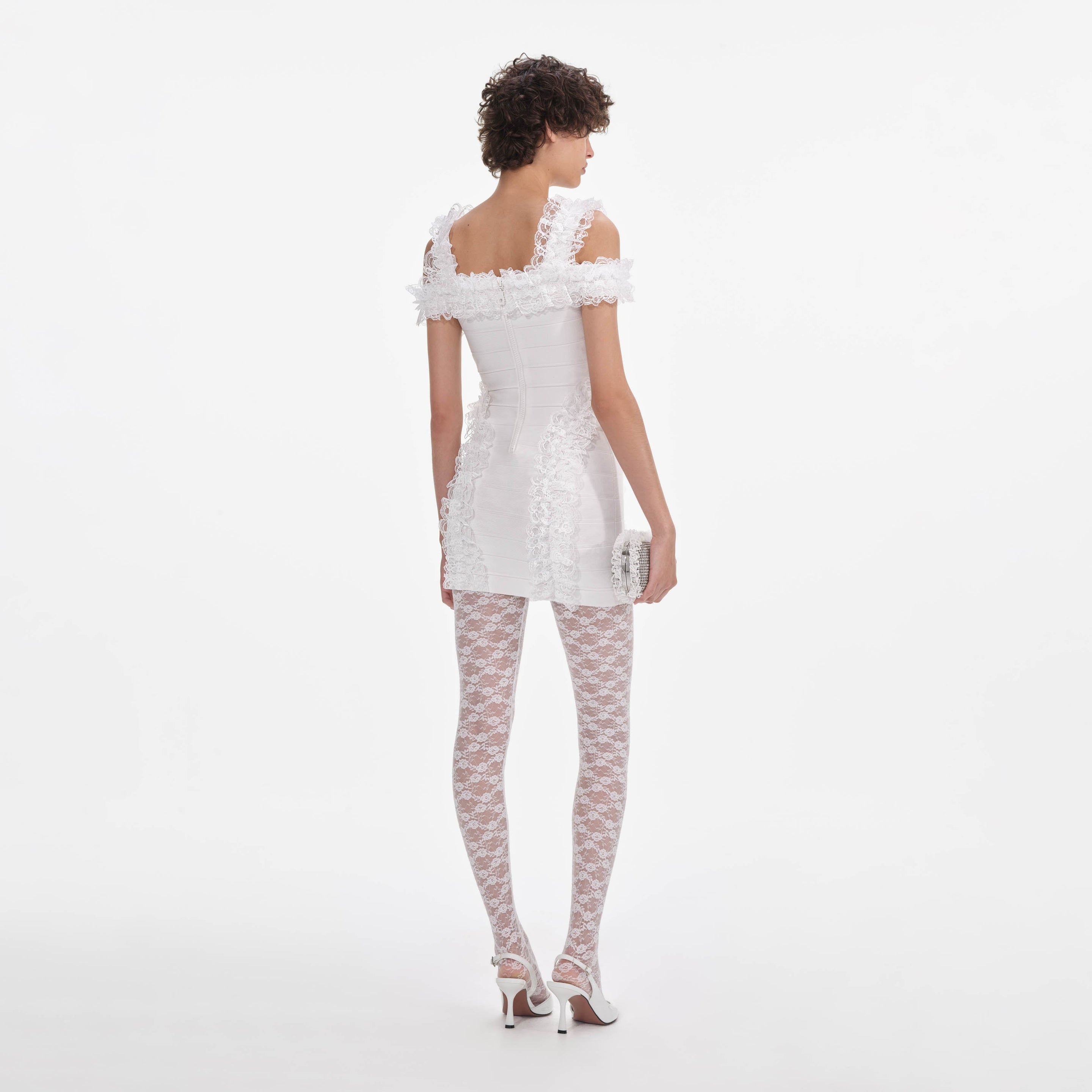 White Knit Ruffle Mini Dress - 3