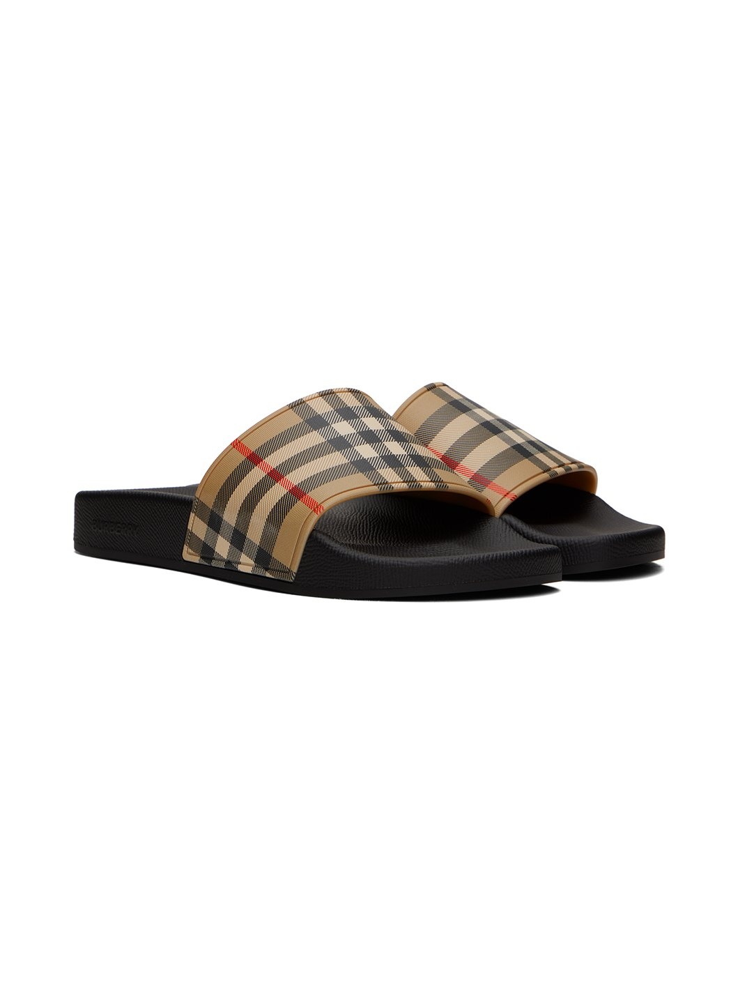 Beige & Black Check Slides - 4