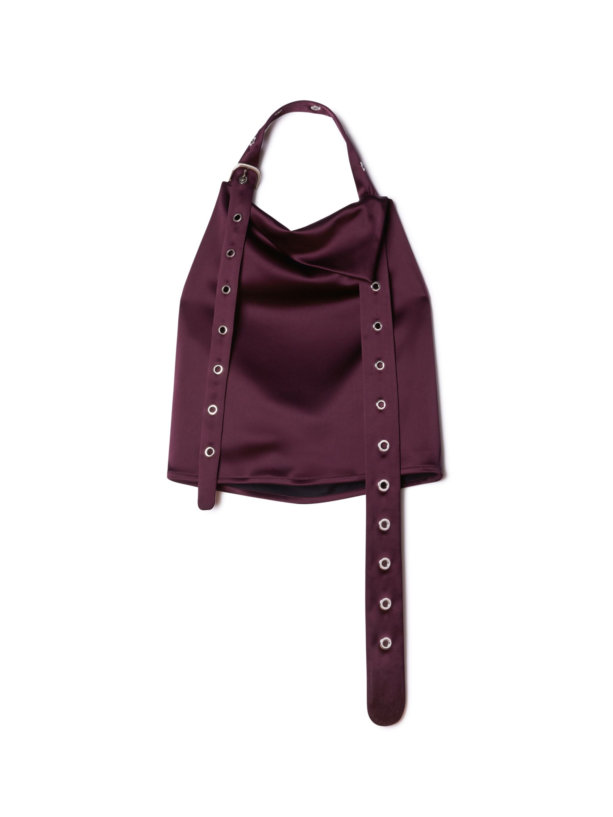 Satin Open Back Belt Top Burgundy No Co - 1