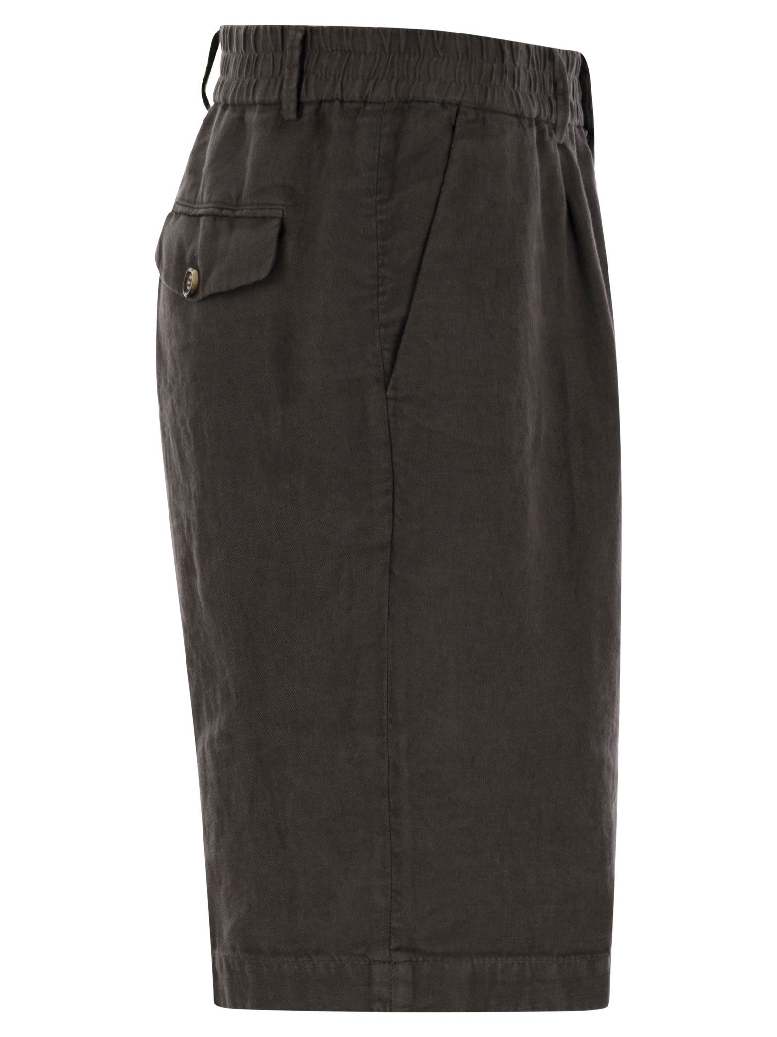Brunello Cucinelli Men Bermuda Shorts In Light Délavé Linen Canvas - 3