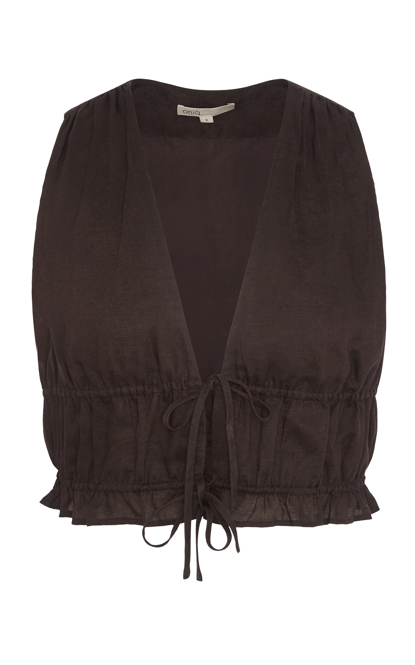 Tie-Front Air Linen Top brown - 1