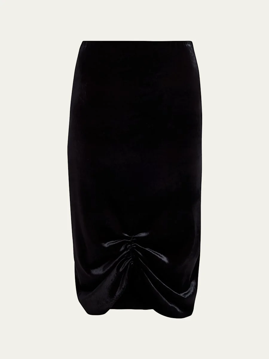 Ruched Velvety Midi Pencil Skirt - 1