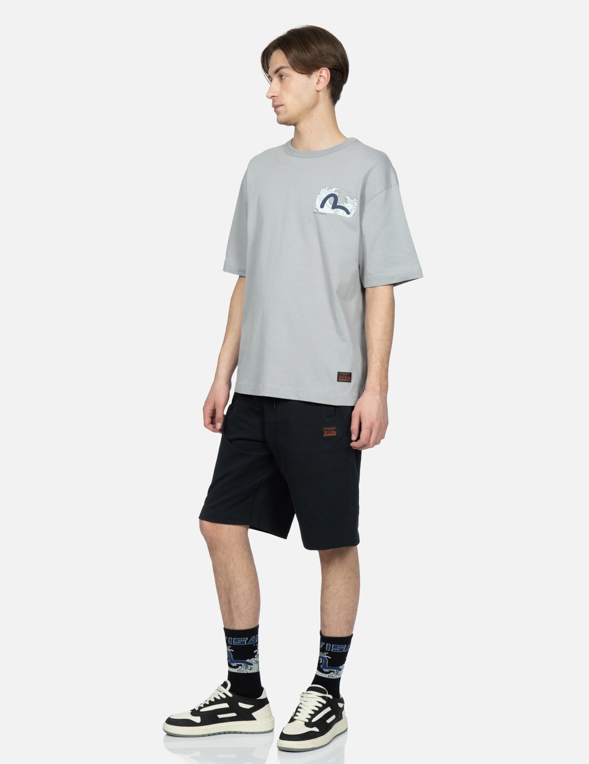 EAGLE AND PINE TREE GRAPHIC EMBROIDERY SWEAT SHORTS - 4