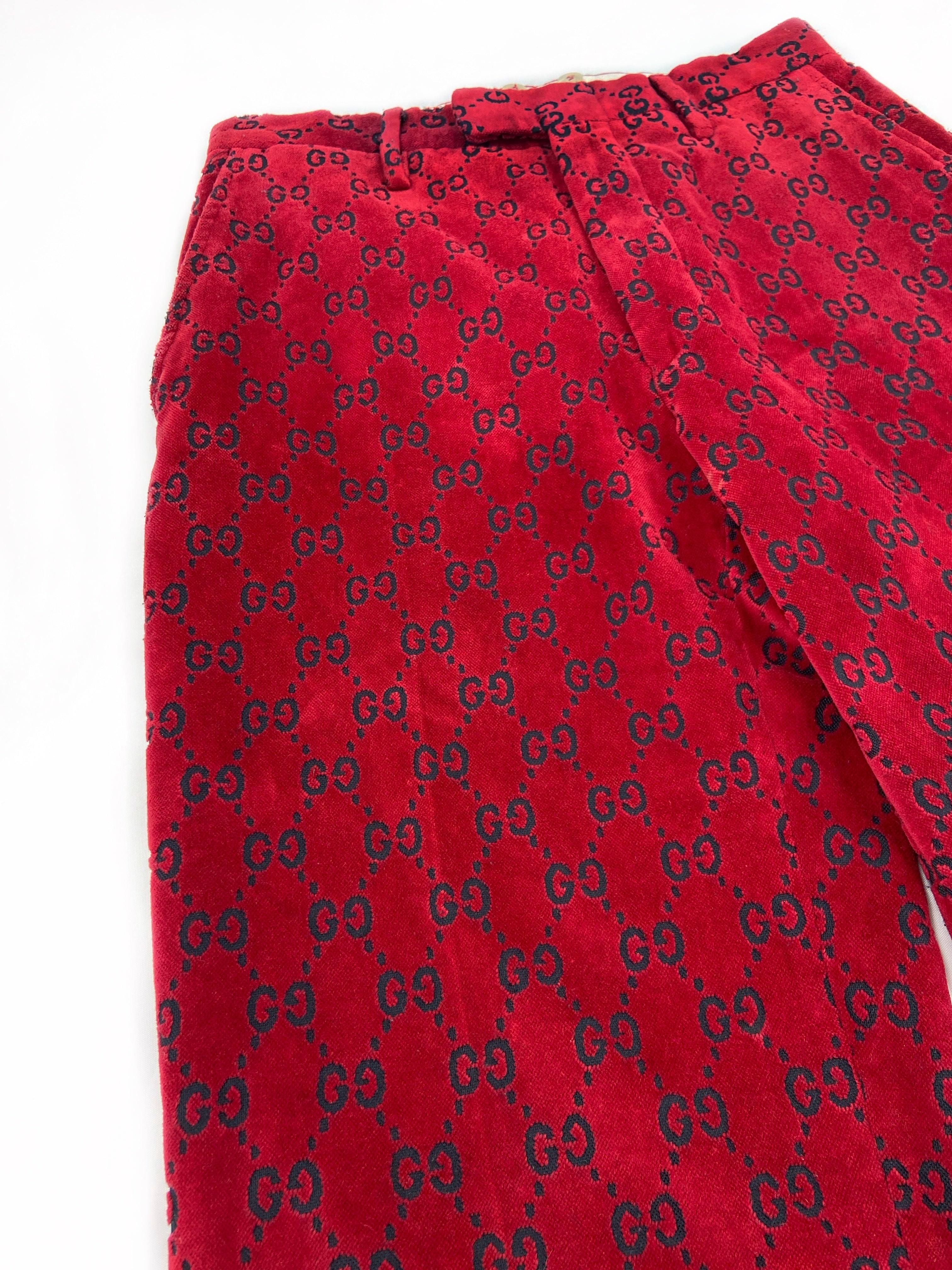 Gucci Fall 1997 Tom Ford Men’s Red Monogram Velvet Trousers Pants 48 - 9