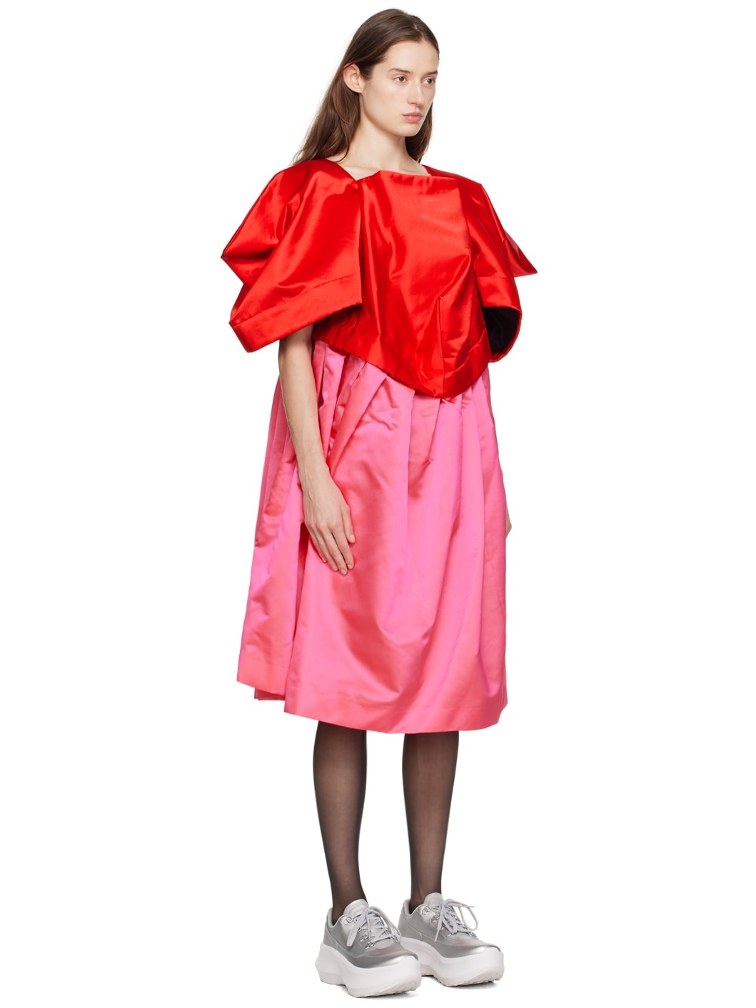 Red & Pink Oversized Midi Dress - 2