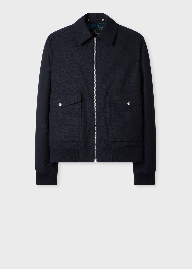 Navy Cotton and Wool-Blend Textured Jacket 1