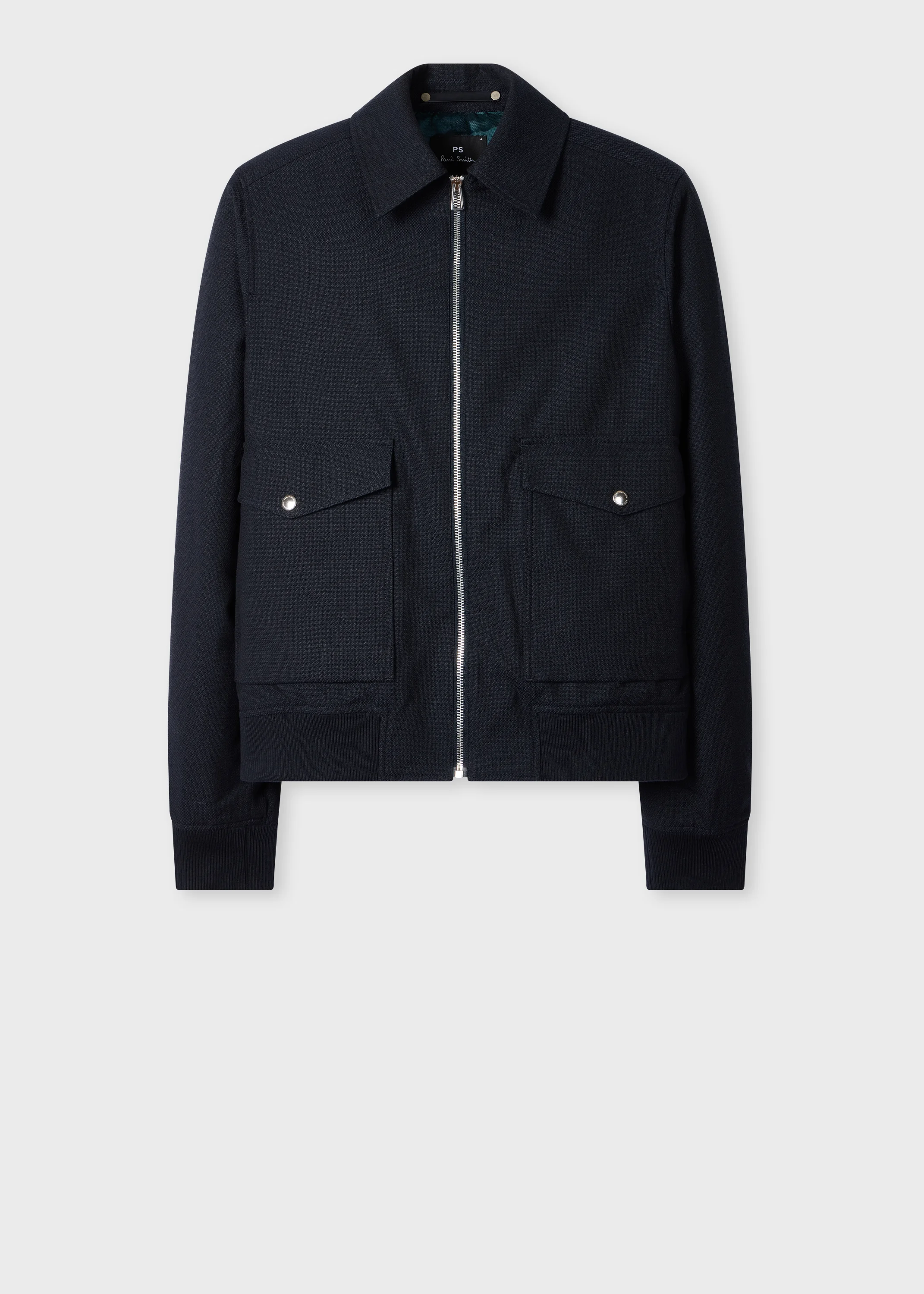 Navy Cotton and Wool-Blend Textured Jacket - 1