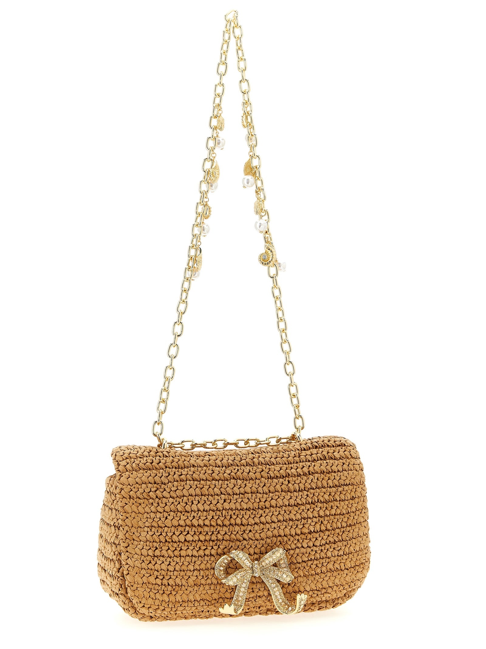 Raffia Bow Charm Shoulder Bags Beige - 3