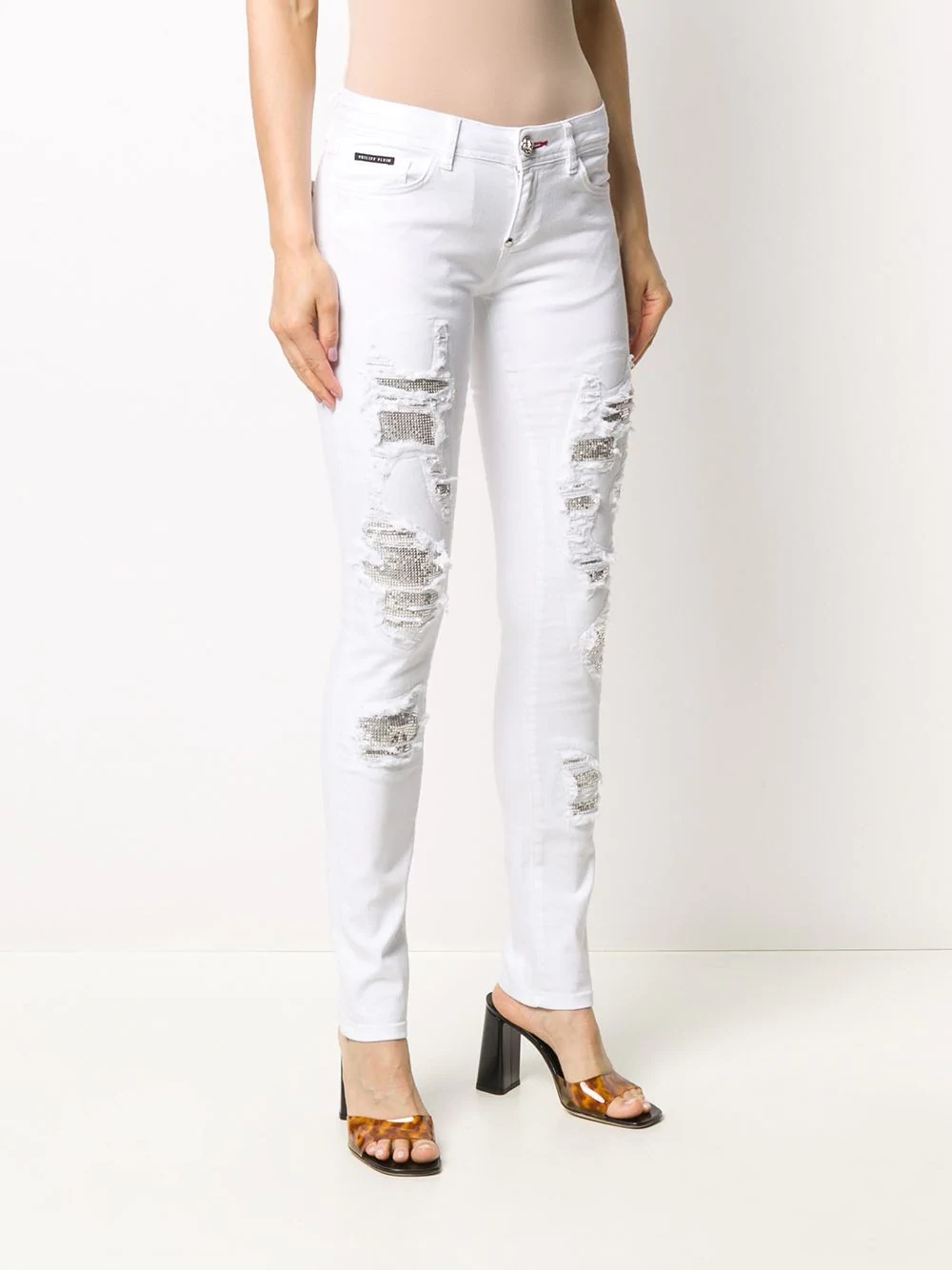 crystal-embellished distressed jeans - 3