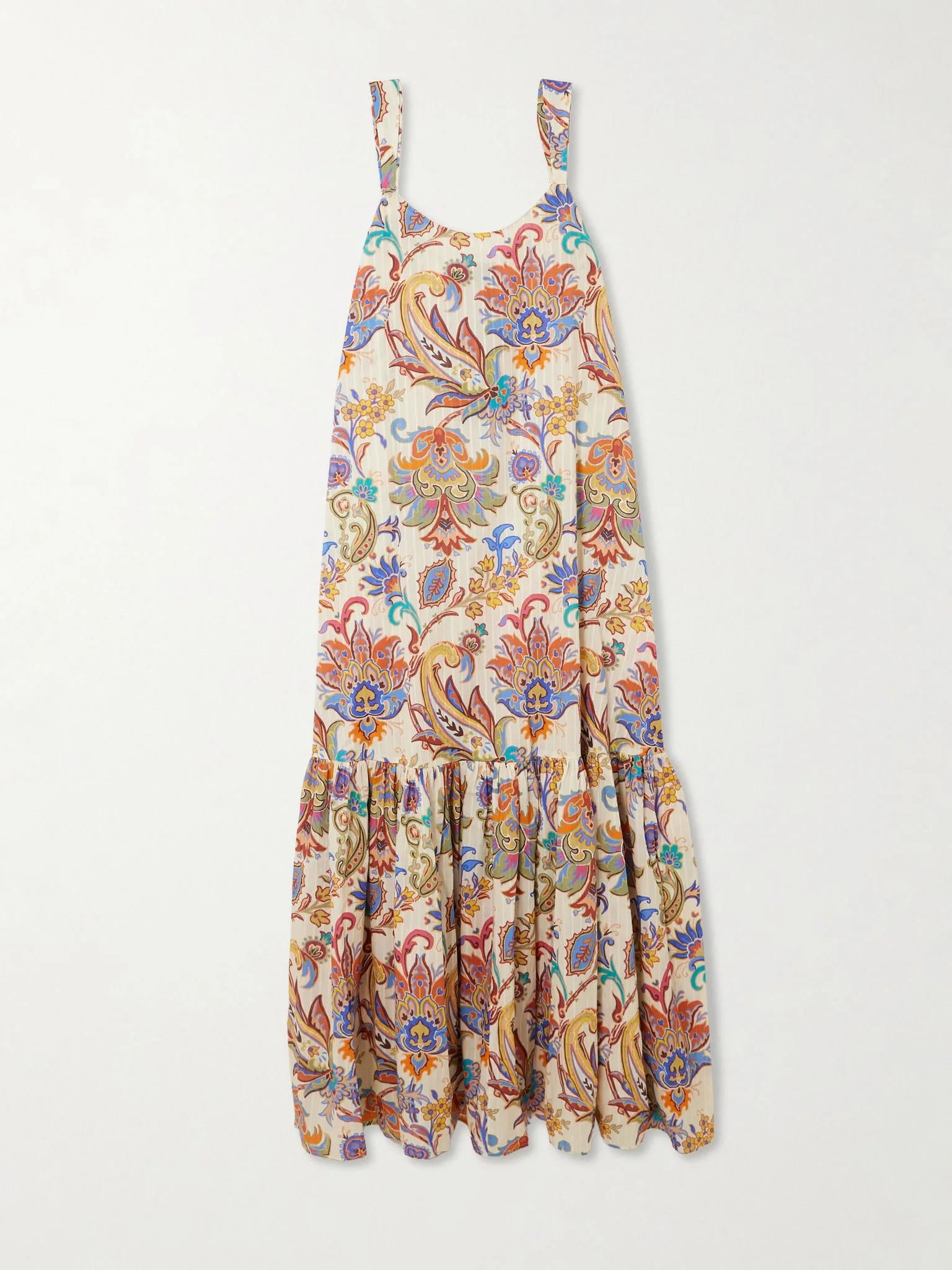 Tiered paisley-print cotton maxi dress Cream - 1