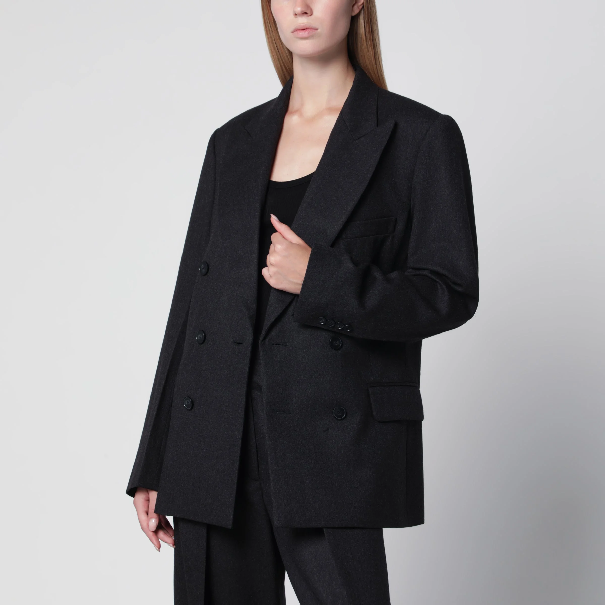 Dark Grey Double-Breasted Wool Jacket - 1
