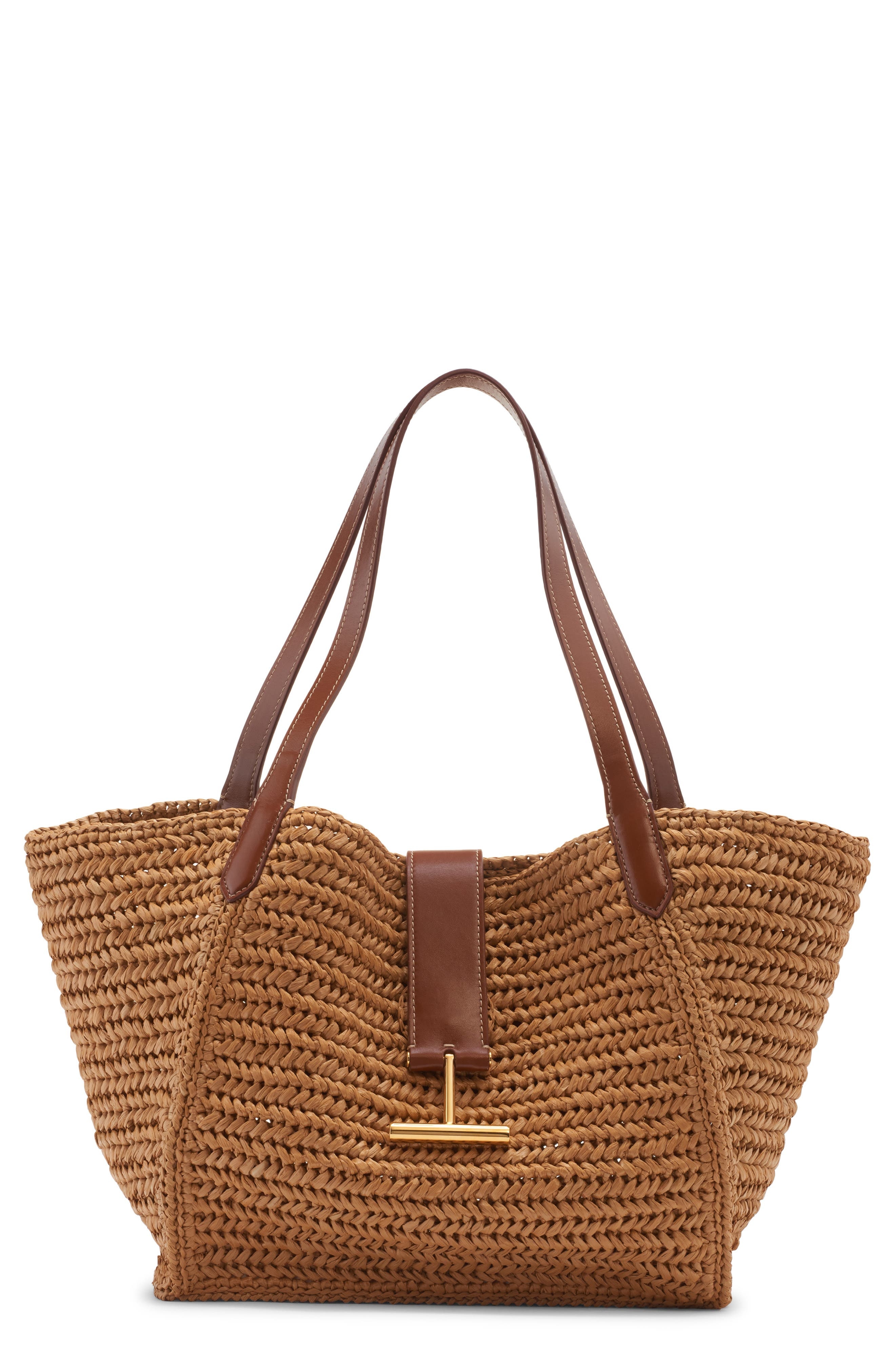 TOM FORD Medium Tara Raffia Tote in 3Jb10 Vanilla/Cuoio at Nordstrom - 1