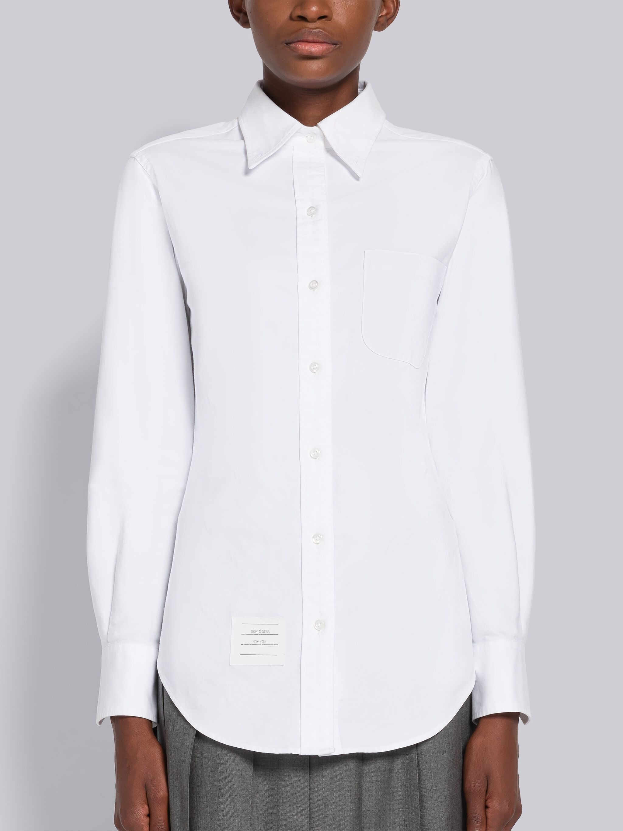 White Classic Oxford Long Sleeve Button Down Point Collar Shirt - 6