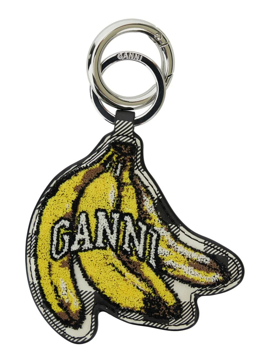Ganni Multicolor Banana Shaped Keyring With Logo Lettering On The Front In Leather And Tech Fabric W - 1