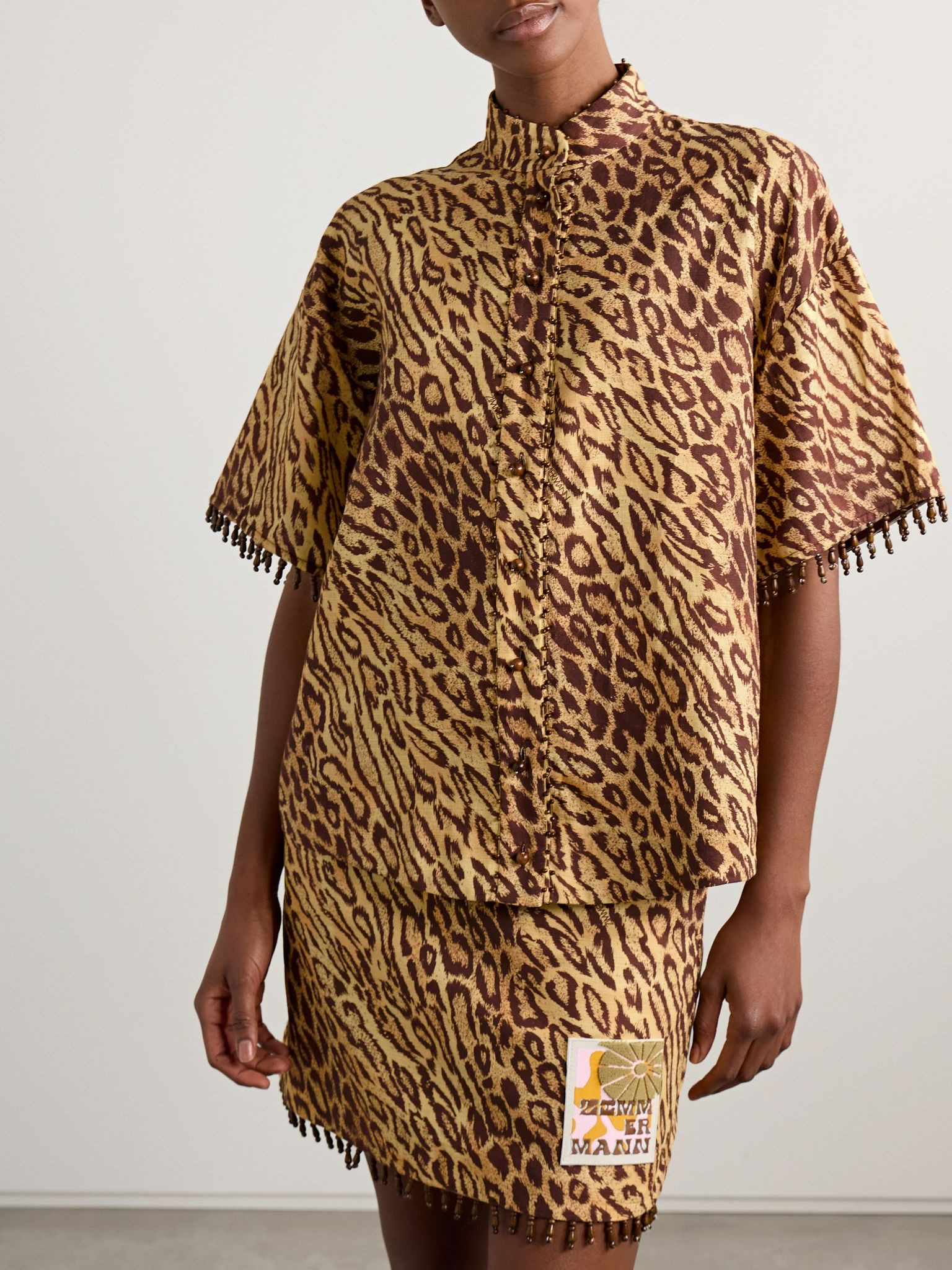 Coco bead-embellished leopard-print cotton shirt Leopard print - 3