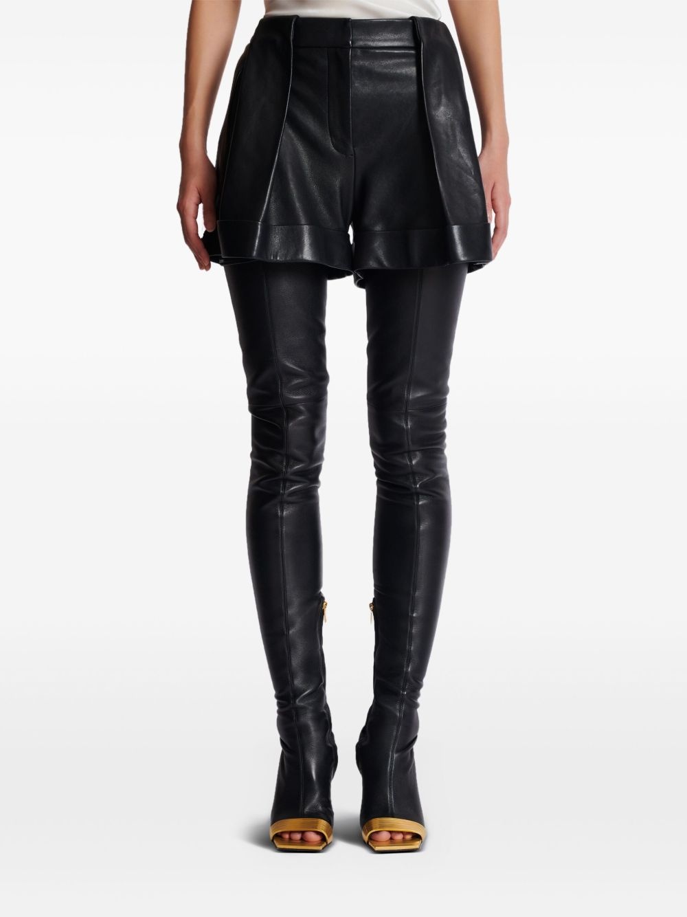 pleated leather shorts - 5