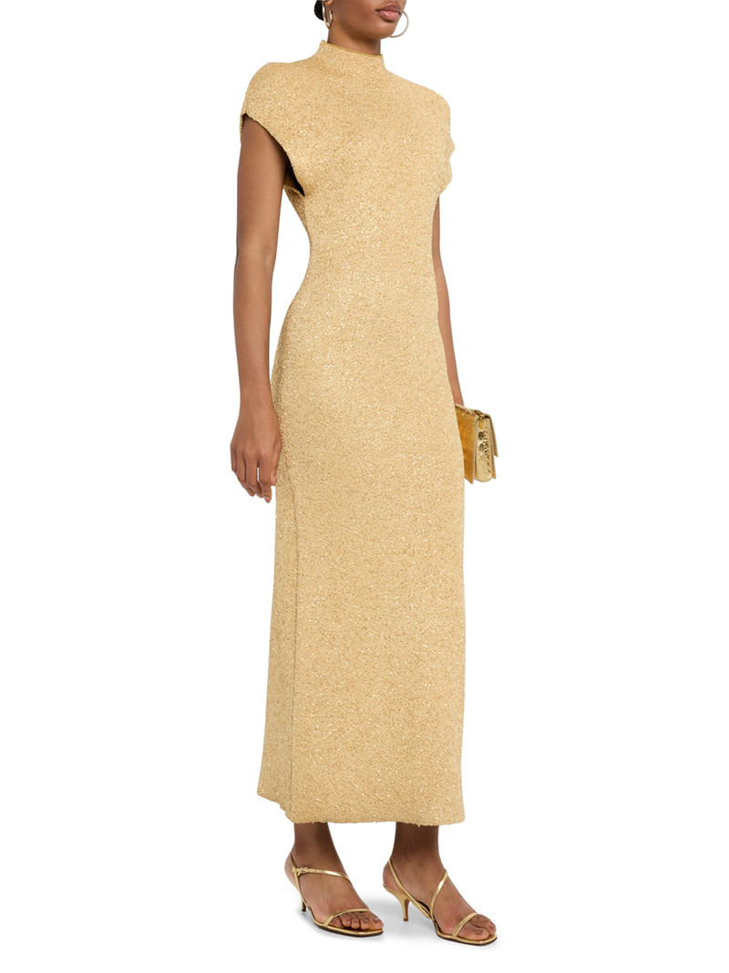 Women's Sequined Knit Mock Turtleneck Body-Con Dress - Gold 3