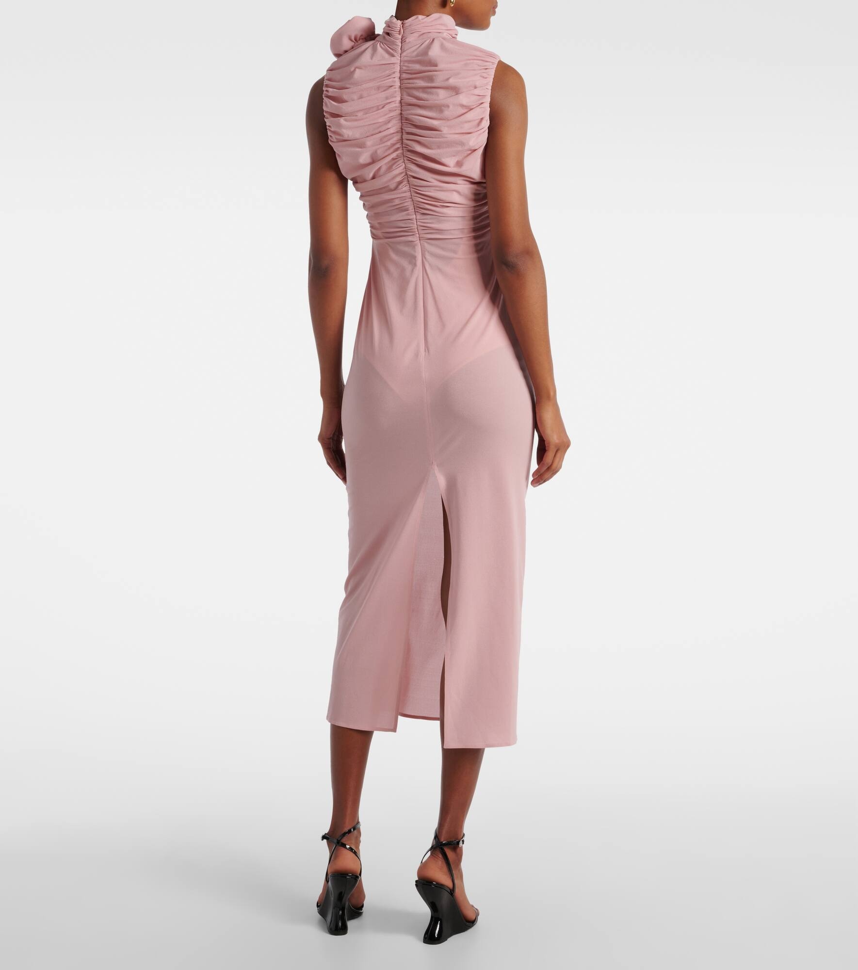 Floral-appliqué hooded silk-blend midi dress - 3
