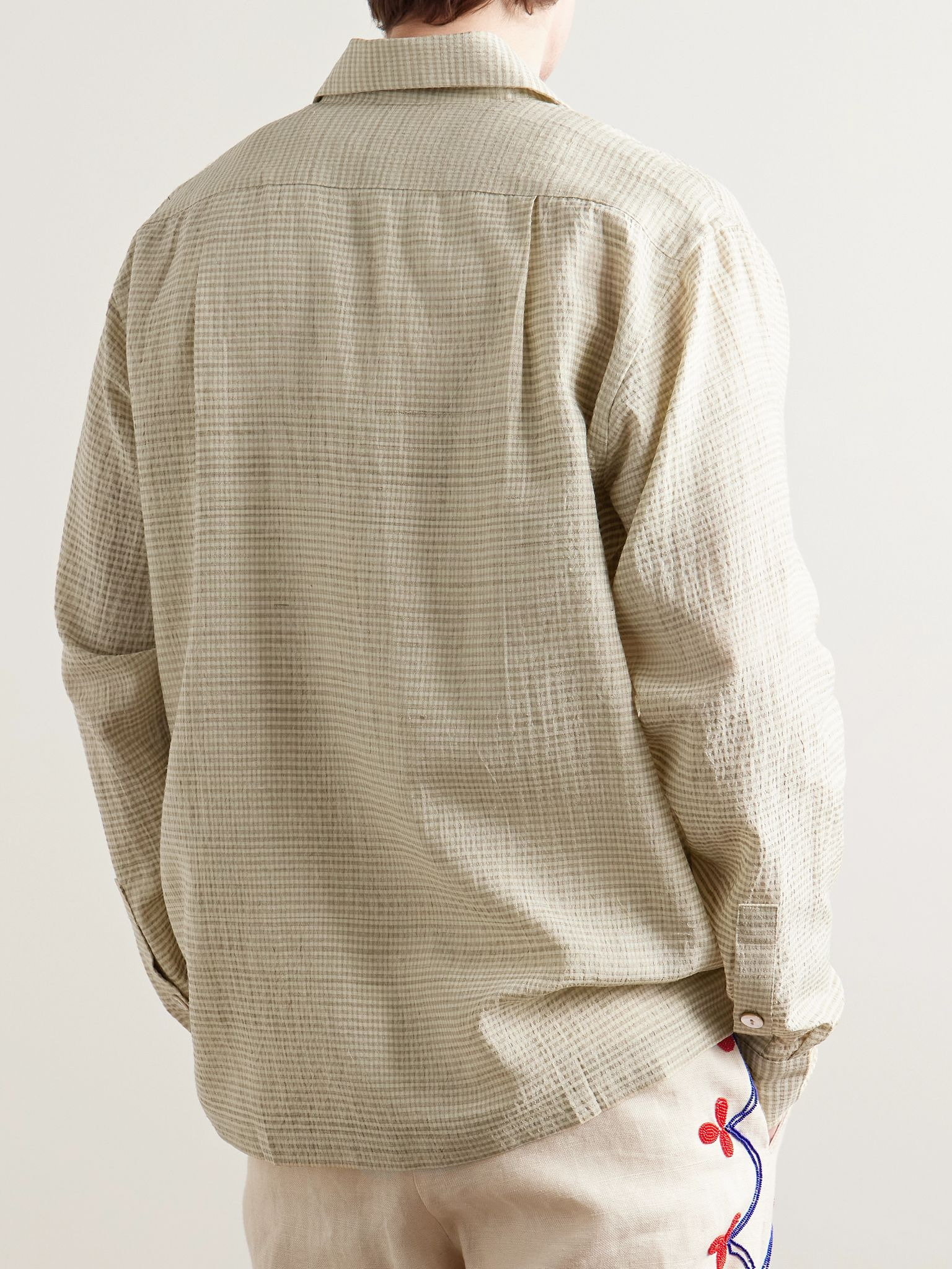 Checked Cotton and Silk-Blend Shirt Green - 3