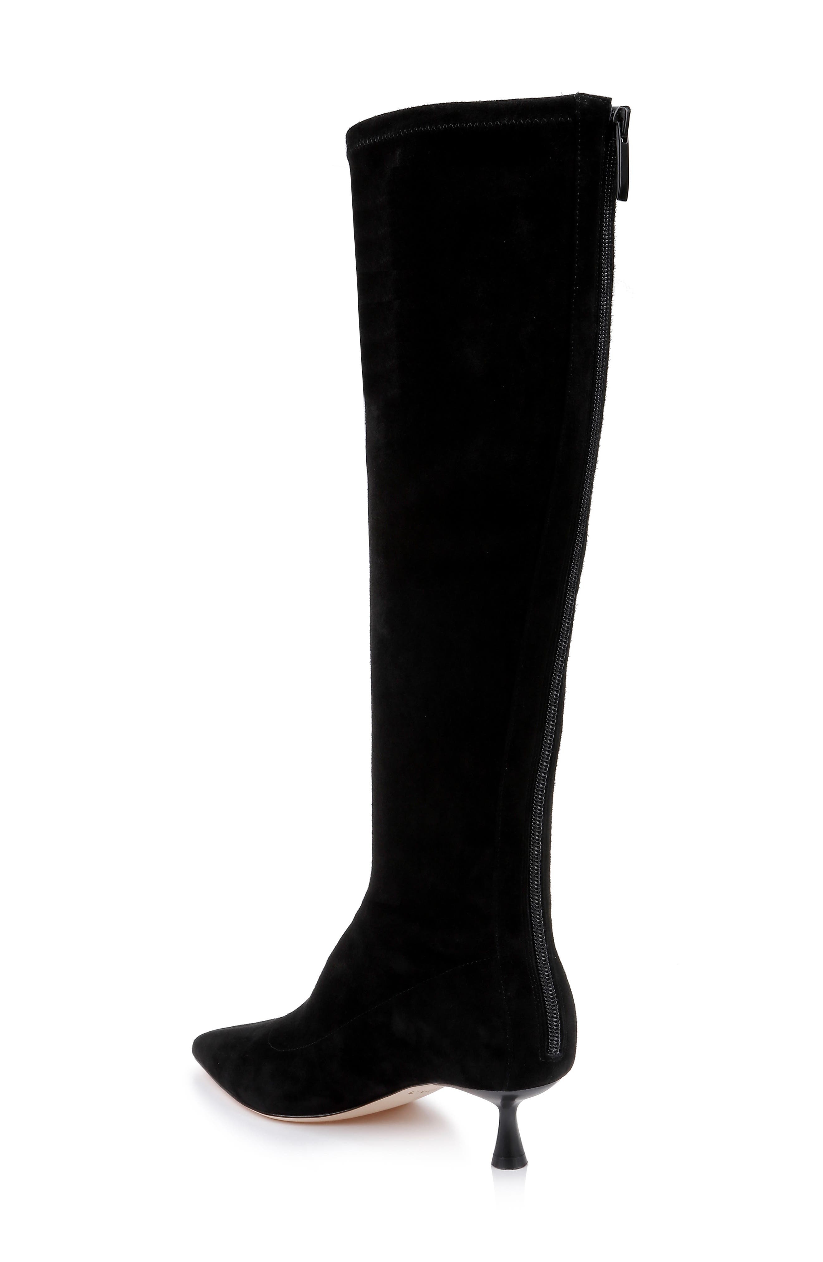 L'AGENCE Emilie Pointed Toe Kitten Heel Knee High Boot in Black Suede at Nordstrom - 2