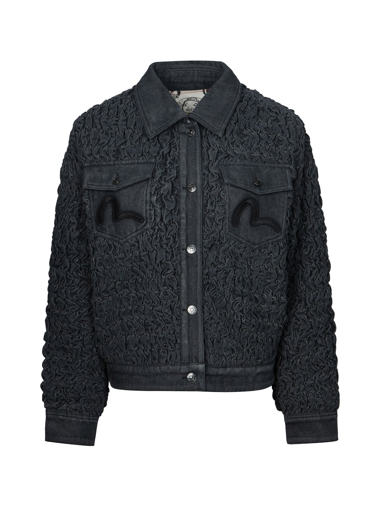 SEAGULL EMBROIDERY TEXTURE OVERSIZED DENIM JACKET - 14