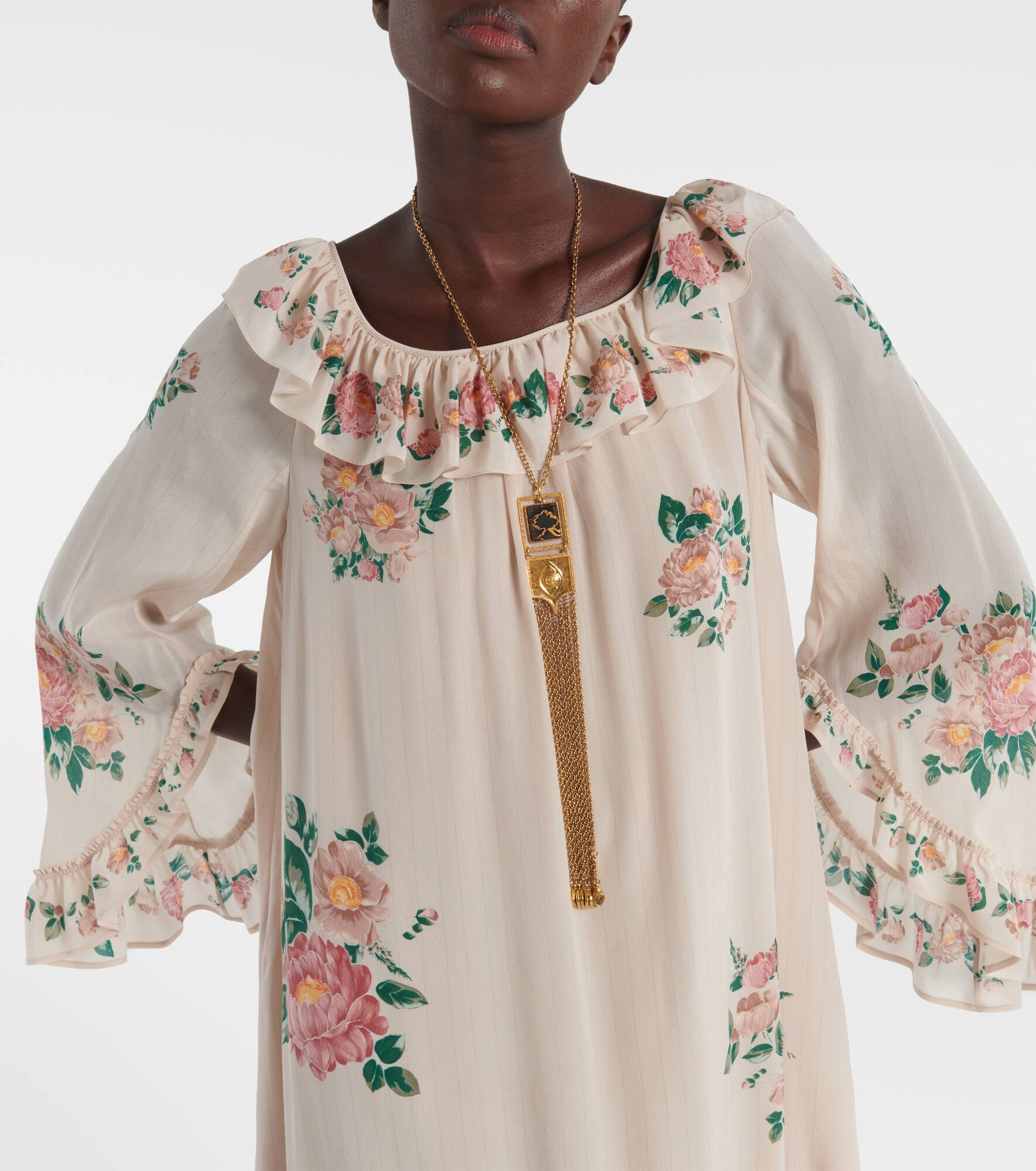 Floral silk crêpe de chine maxi dress - 4