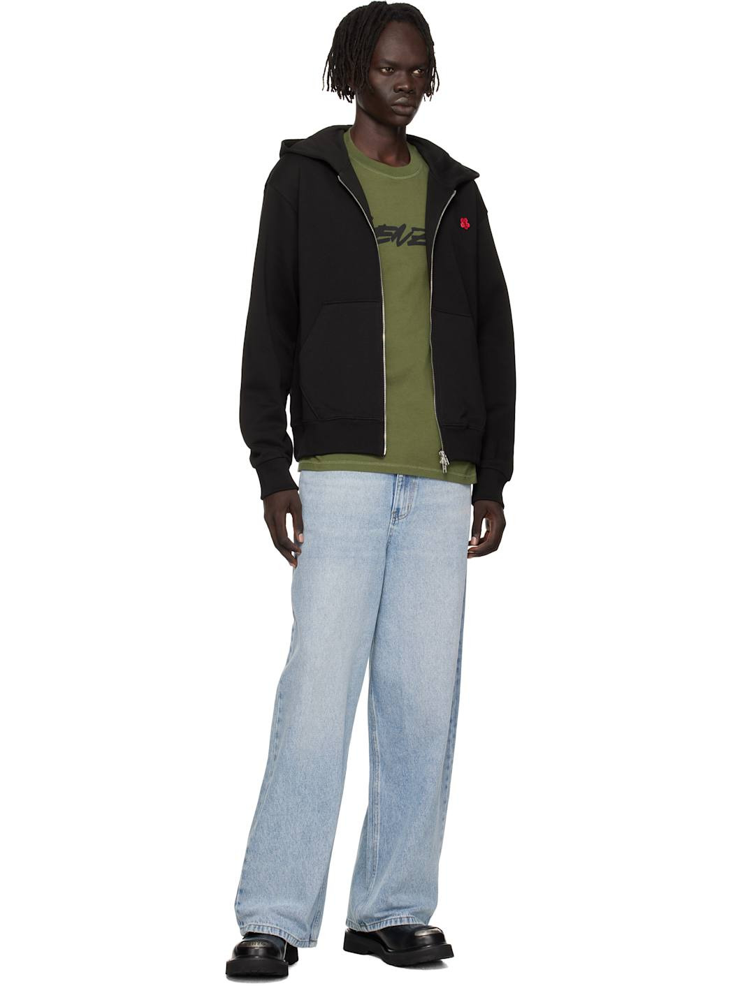 Black Kenzo Paris 'Boke Flower' Embroidered Zipped Hoodie - 4