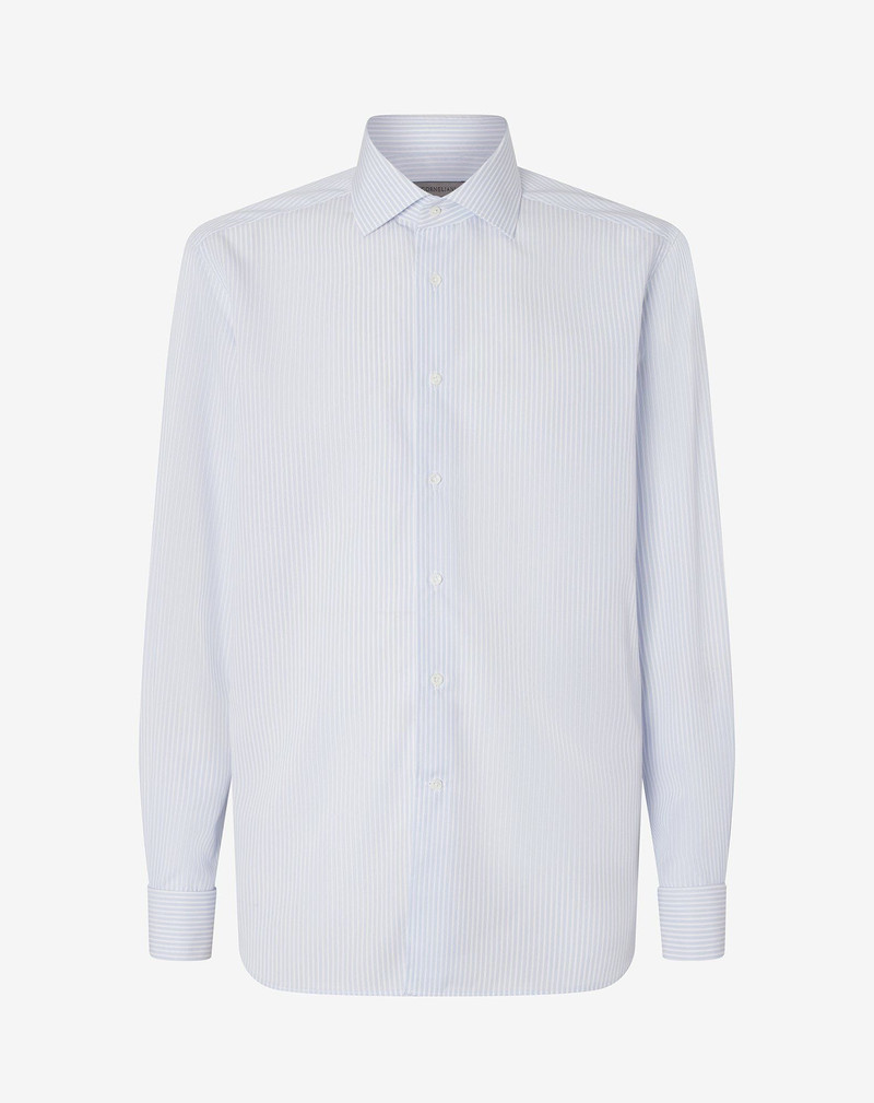 White cotton poplin shirt with light Blue stripes 1