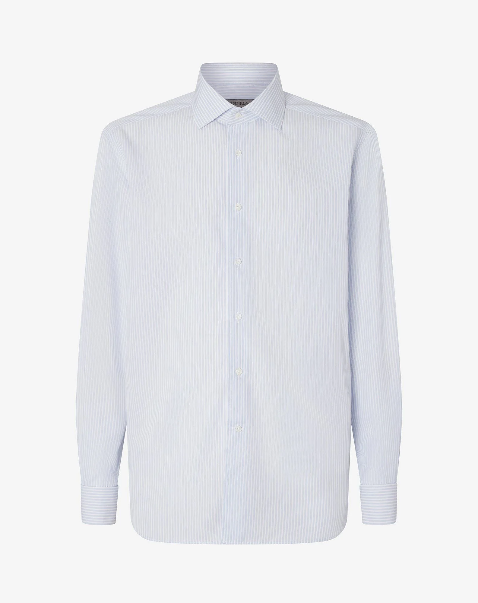 White cotton poplin shirt with light Blue stripes - 1