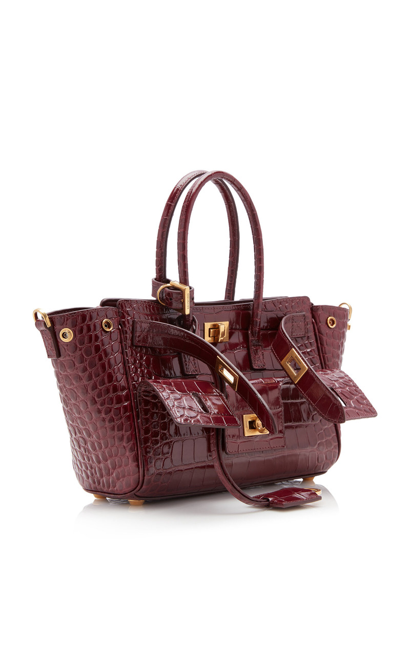 Bel Air Croc-Embossed Leather 휴대용 가방 burgundy 3