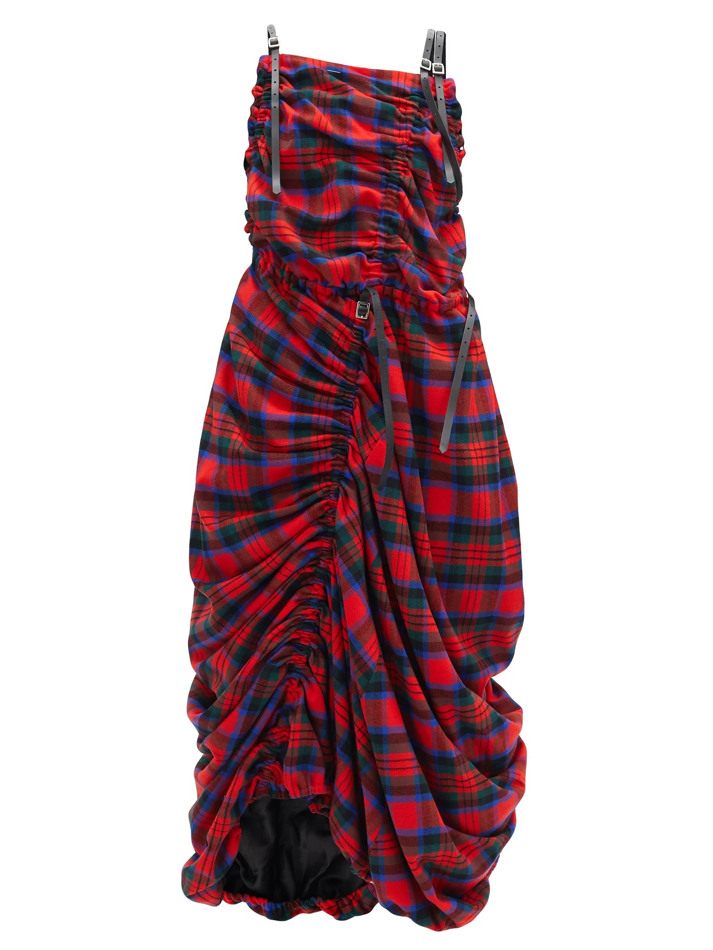 Ruched asymmetrical tartan wool-blend dress - 1