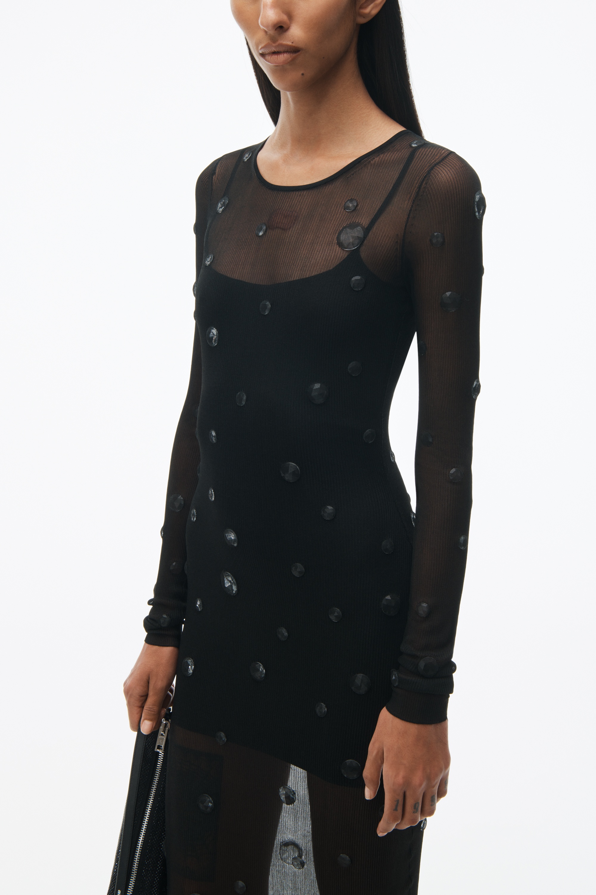 Crew Neck Dress With Engineered Trapped Gems - 3