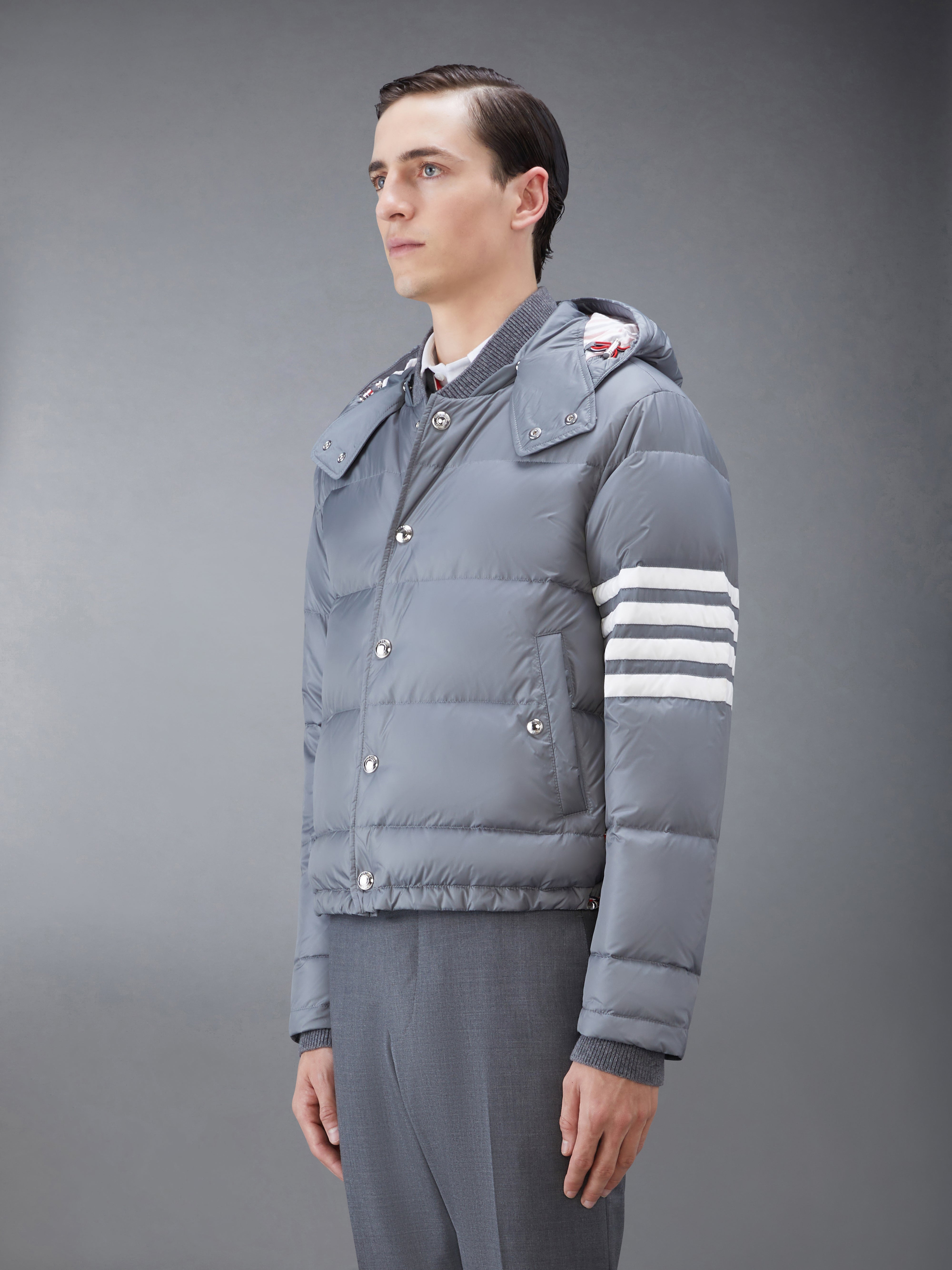 Medium Grey Matte Nylon 4-Bar Down Bomber Jacket - 6