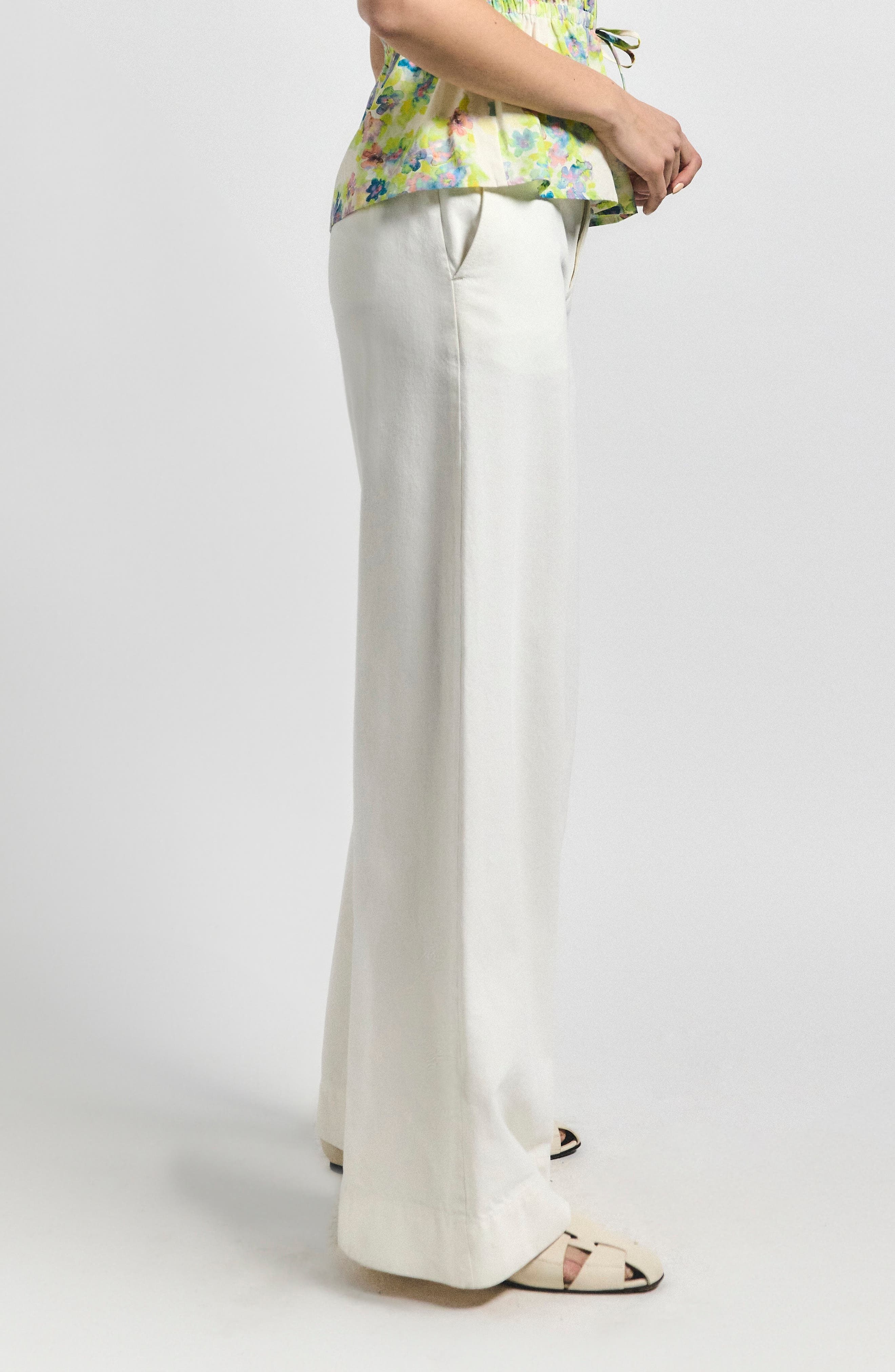 Derek Lam 10 Crosby Quinto Button Tab Wide Leg Pants in Blanc De Blanc at Nordstrom - 3