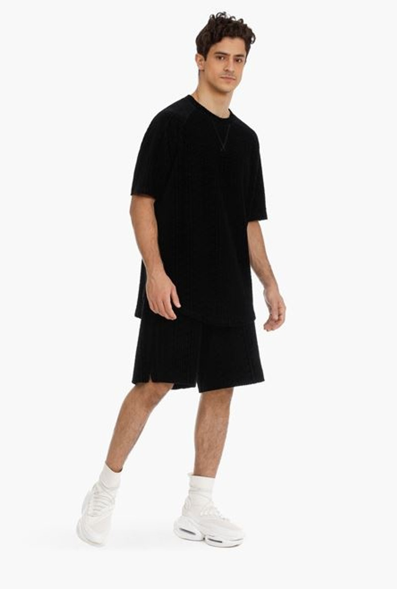 Balmain Black shorts with embossed velvet Balmain monogram outlook