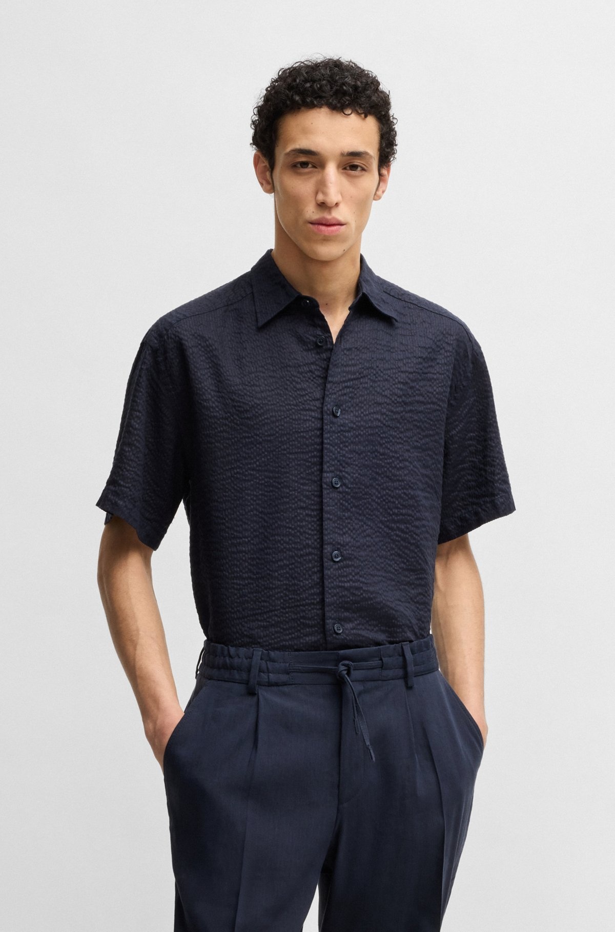 RELAXED-FIT SHIRT IN ITALIAN LINEN SEERSUCKER - 2