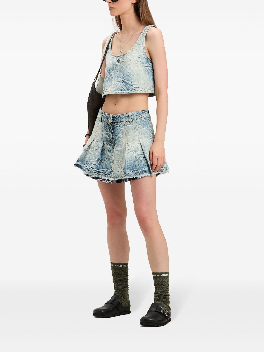 palms-jacquard pleated mini skirt - 2