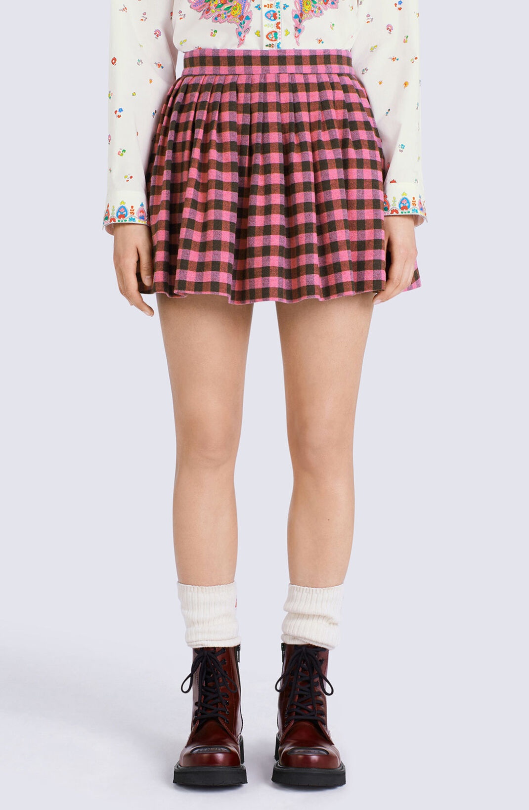 Flared gingham mini skirt - 4