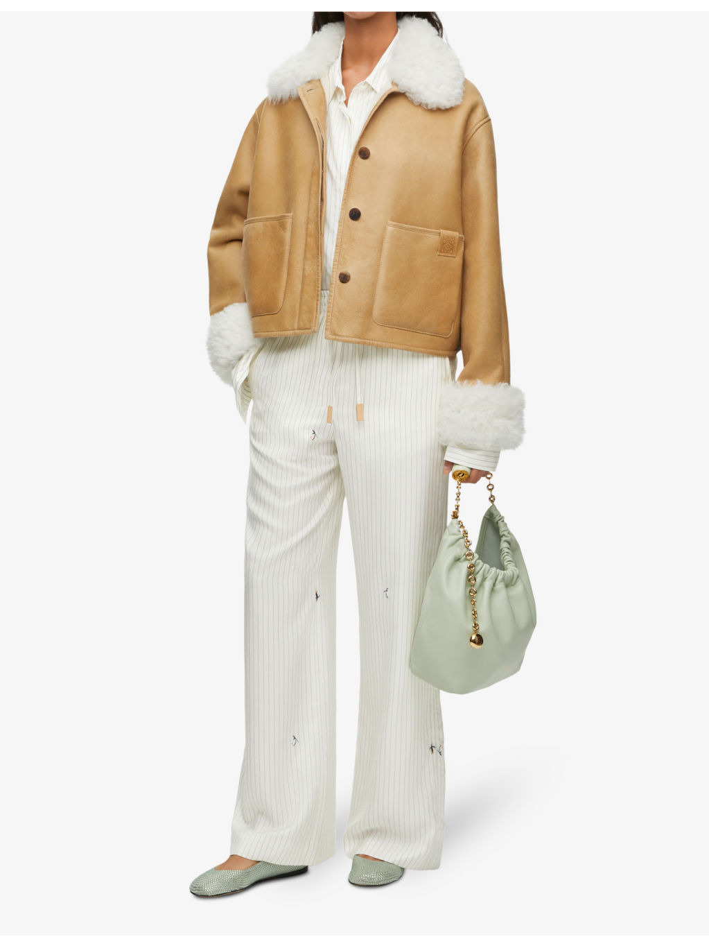 Shearling-trim patch-pocket leather jacket - 2