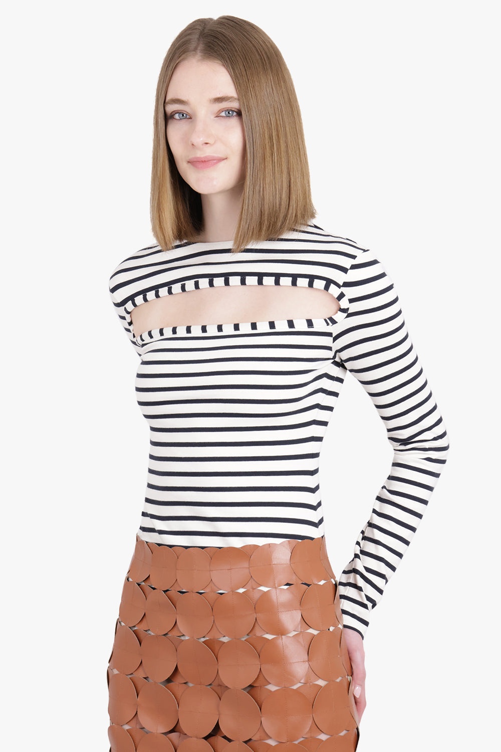 STRIPE CUTOUT FRONT L/S TOP | NAVY/WHITE - 2