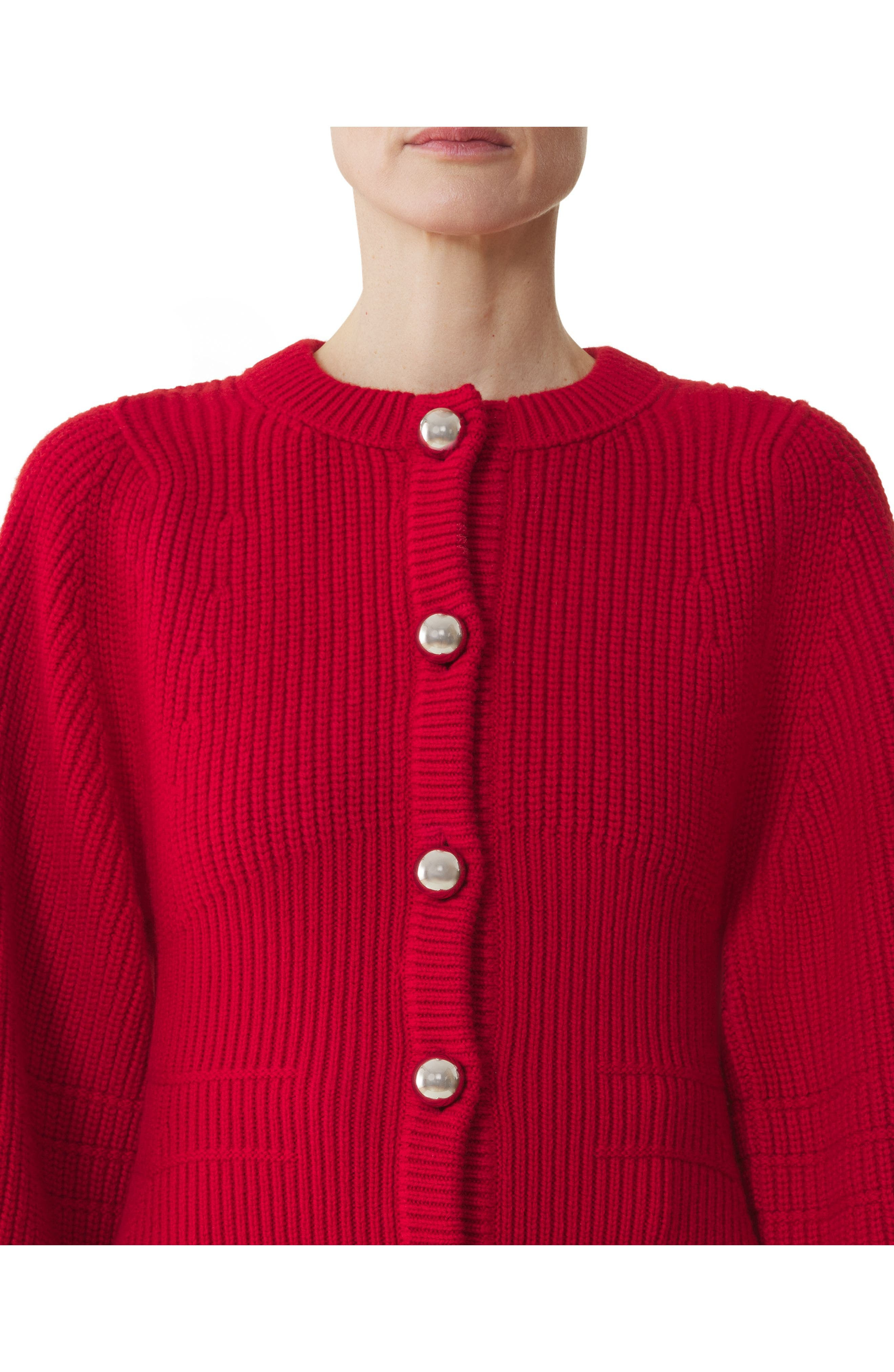 Lanvin Wool Ribbed Cardigan in Red Anemone at Nordstrom - 5