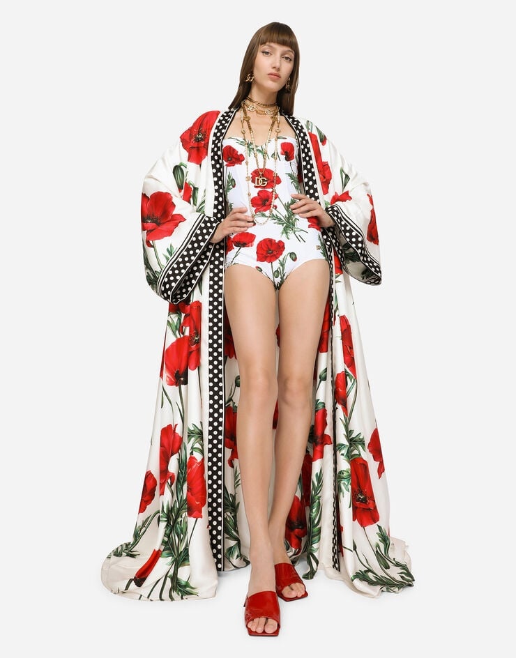 Poppy-print twill caftan - 5