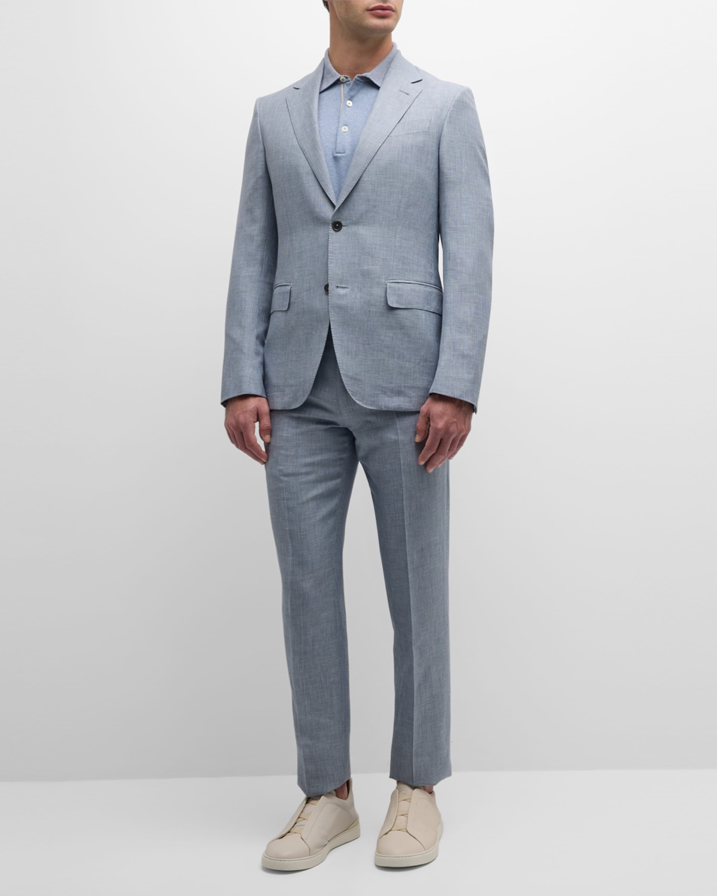 Men's Plaid Crossover Wool Linen Suit - 1