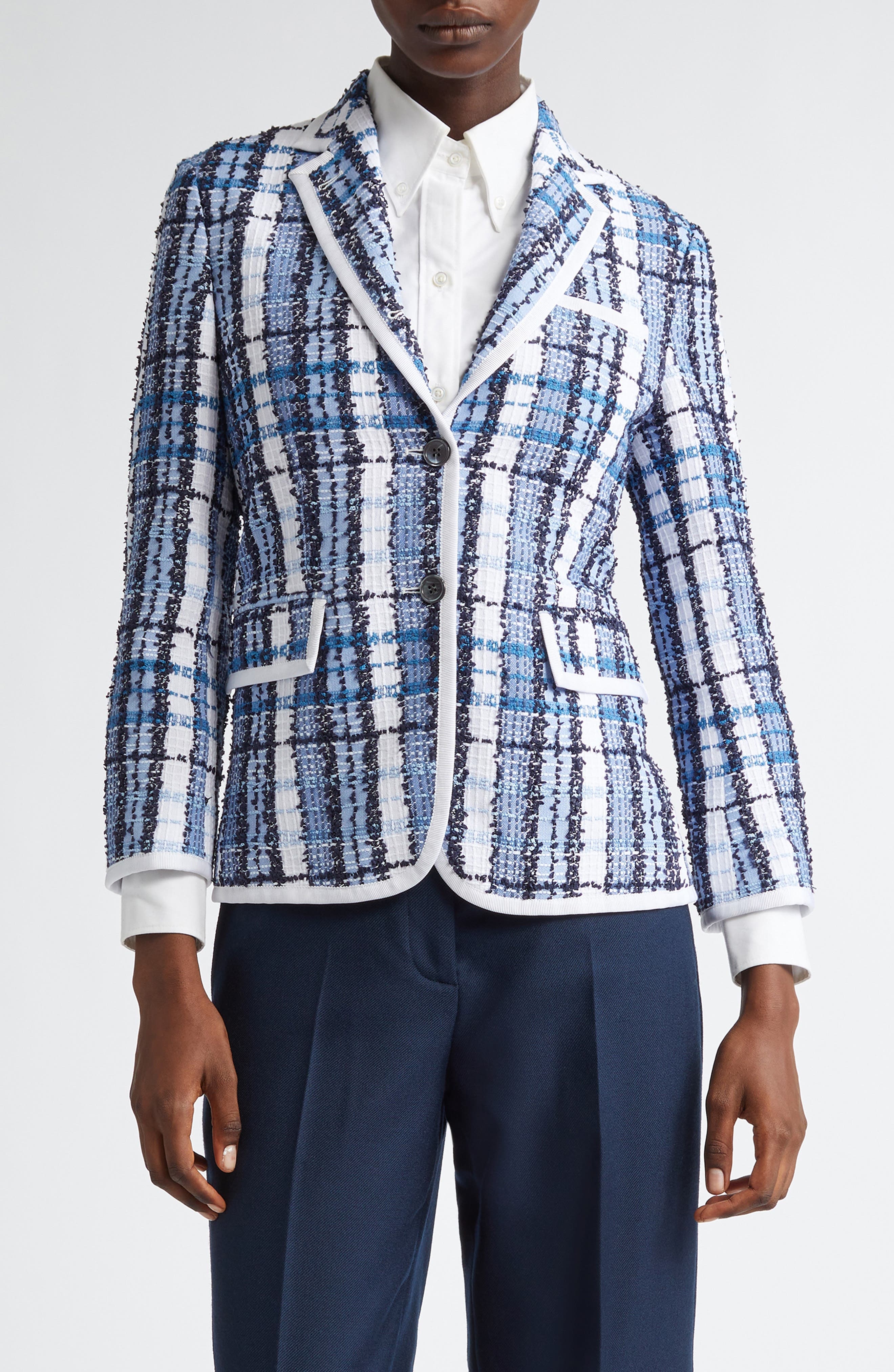 Thom Browne Classic Tweed Blazer in Dark Navy at Nordstrom - 1